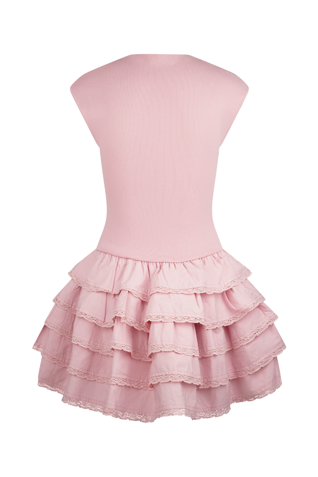 Levauro Maeve Fırfırlı Örgü Mini Elbise - Toz Pembe
