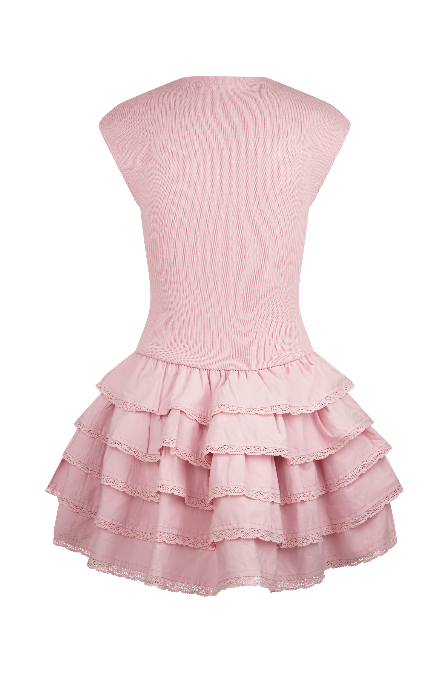 Levauro Maeve Fırfırlı Örgü Mini Elbise - Toz Pembe