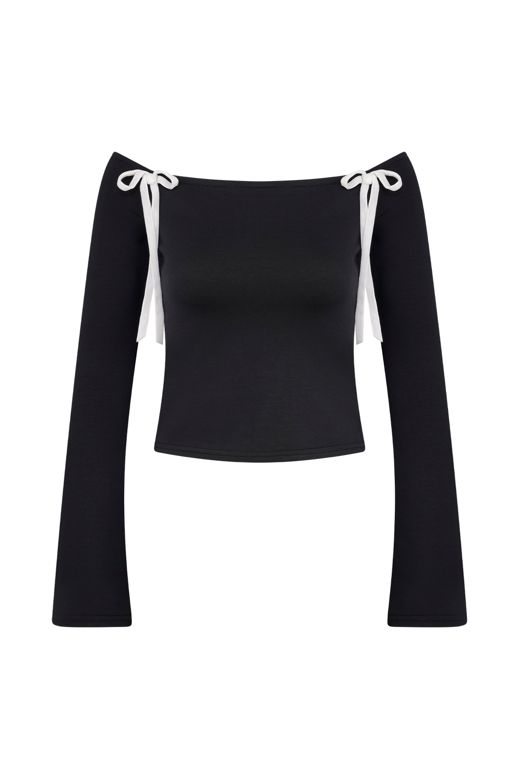 Levauro  Marlene Scuba Jersey Kontrast Üst - Siyah/Beyaz