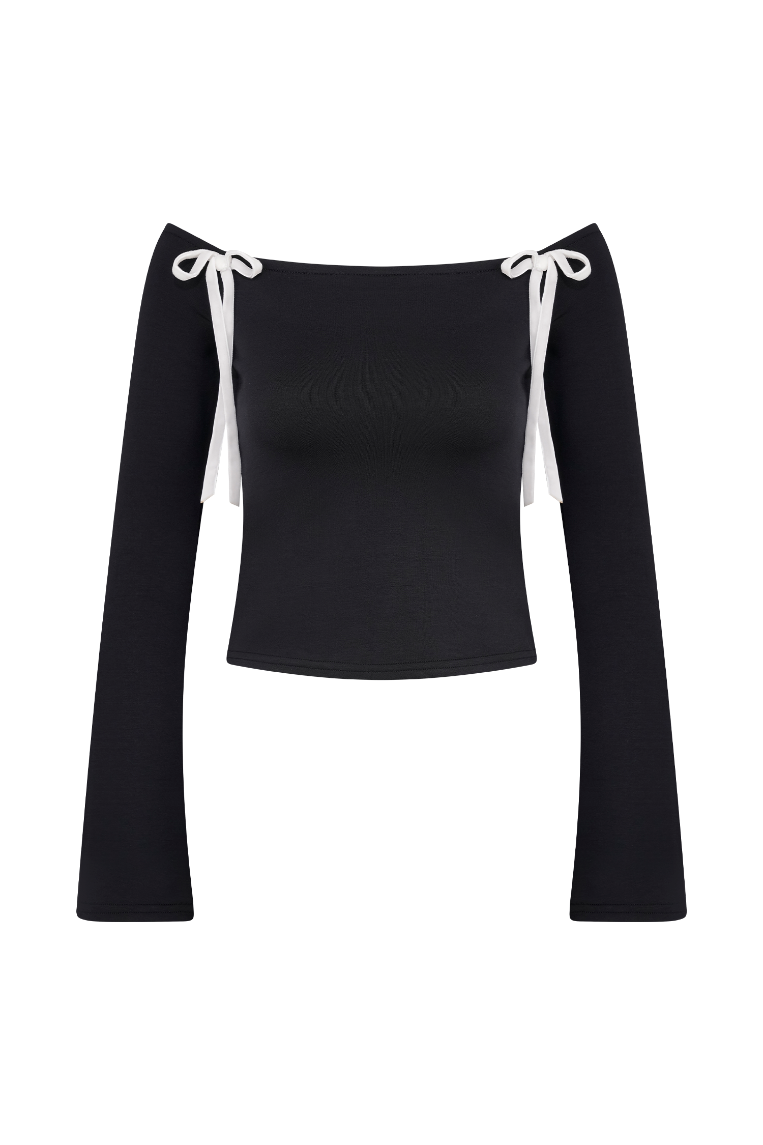 Levauro  Marlene Scuba Jersey Kontrast Üst - Siyah/Beyaz