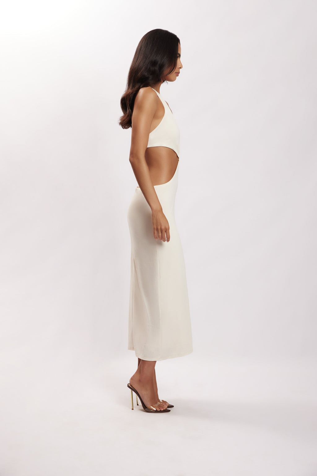 Levauro Natalie Boyundan Bağlamalı Cut Out Midi Elbise - Bone