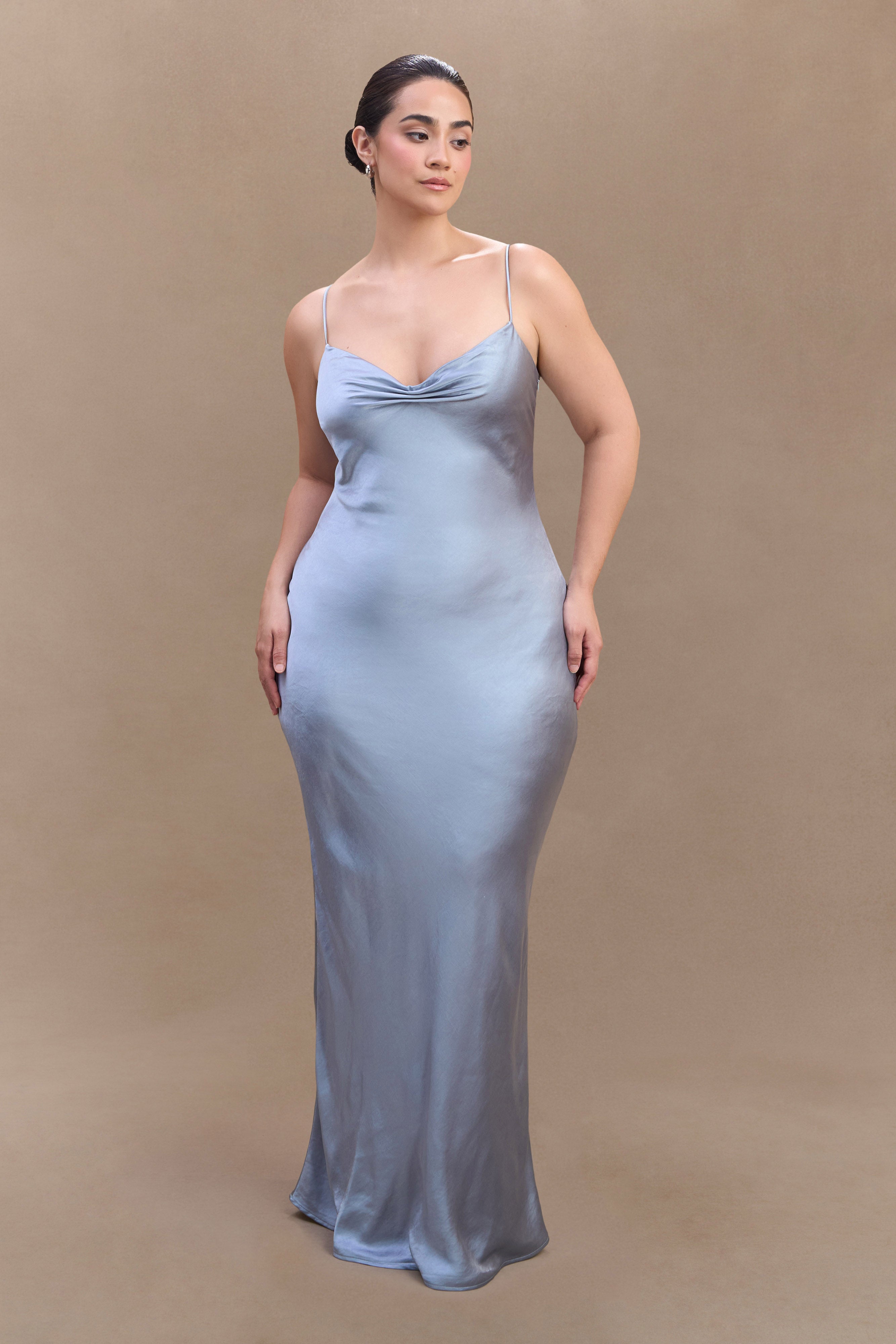 Levauro Lilly Sweetheart Saten Maxi Elbise - Buzlu Mavi