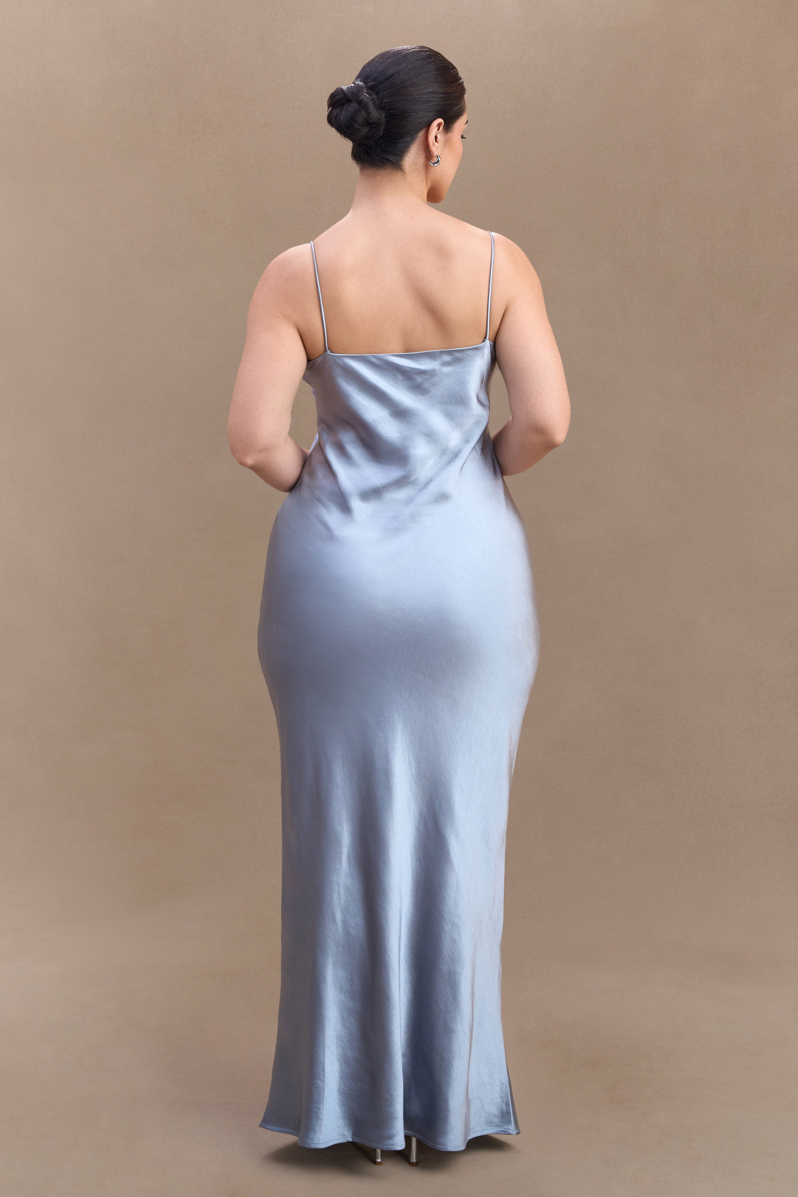 Levauro Lilly Sweetheart Saten Maxi Elbise - Buzlu Mavi