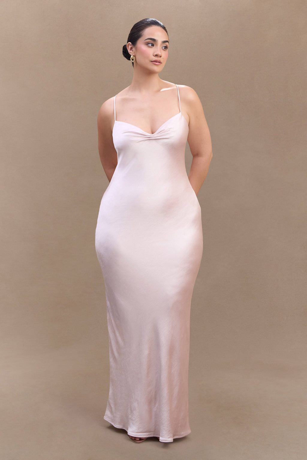 ROF Lilly Sweetheart Saten Uzun Elbise - Soft Pembe