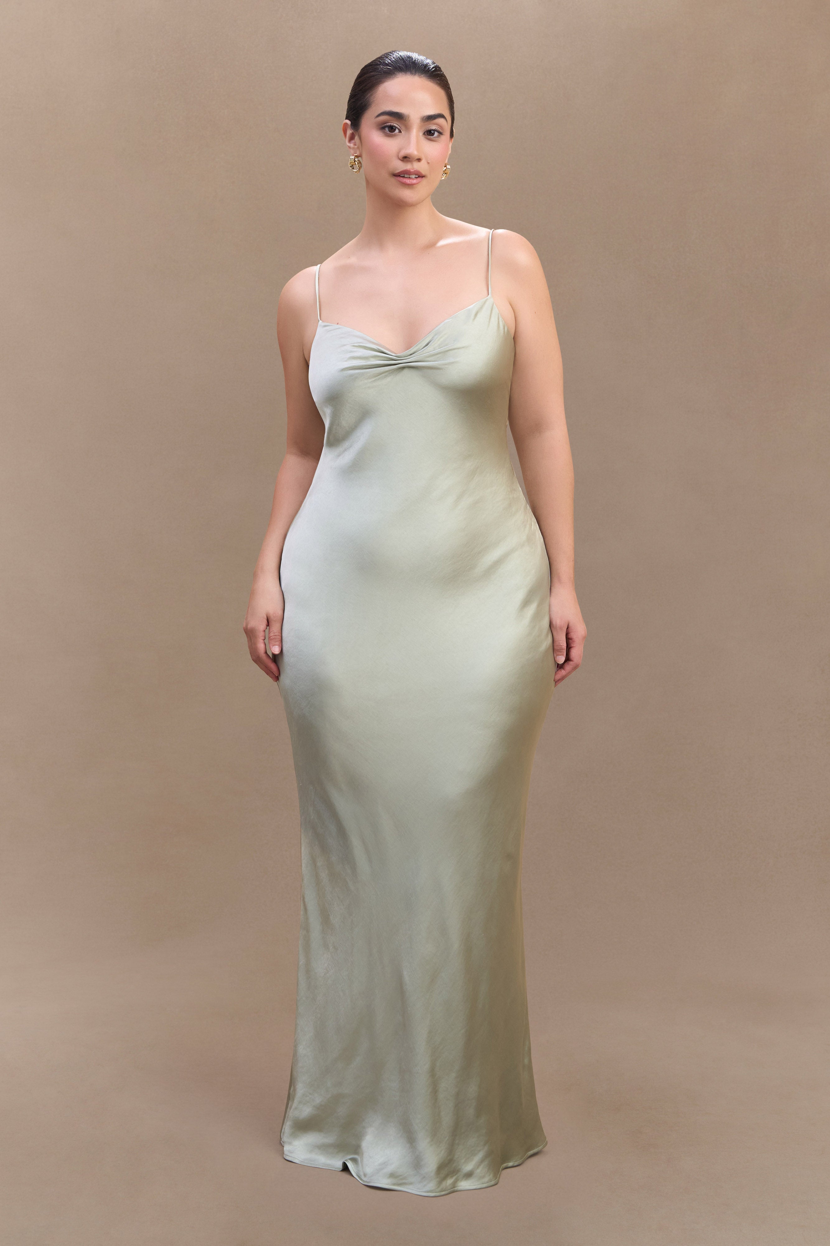 Levauro Lilly Sweetheart Saten Maxi Elbise - Adaçayı