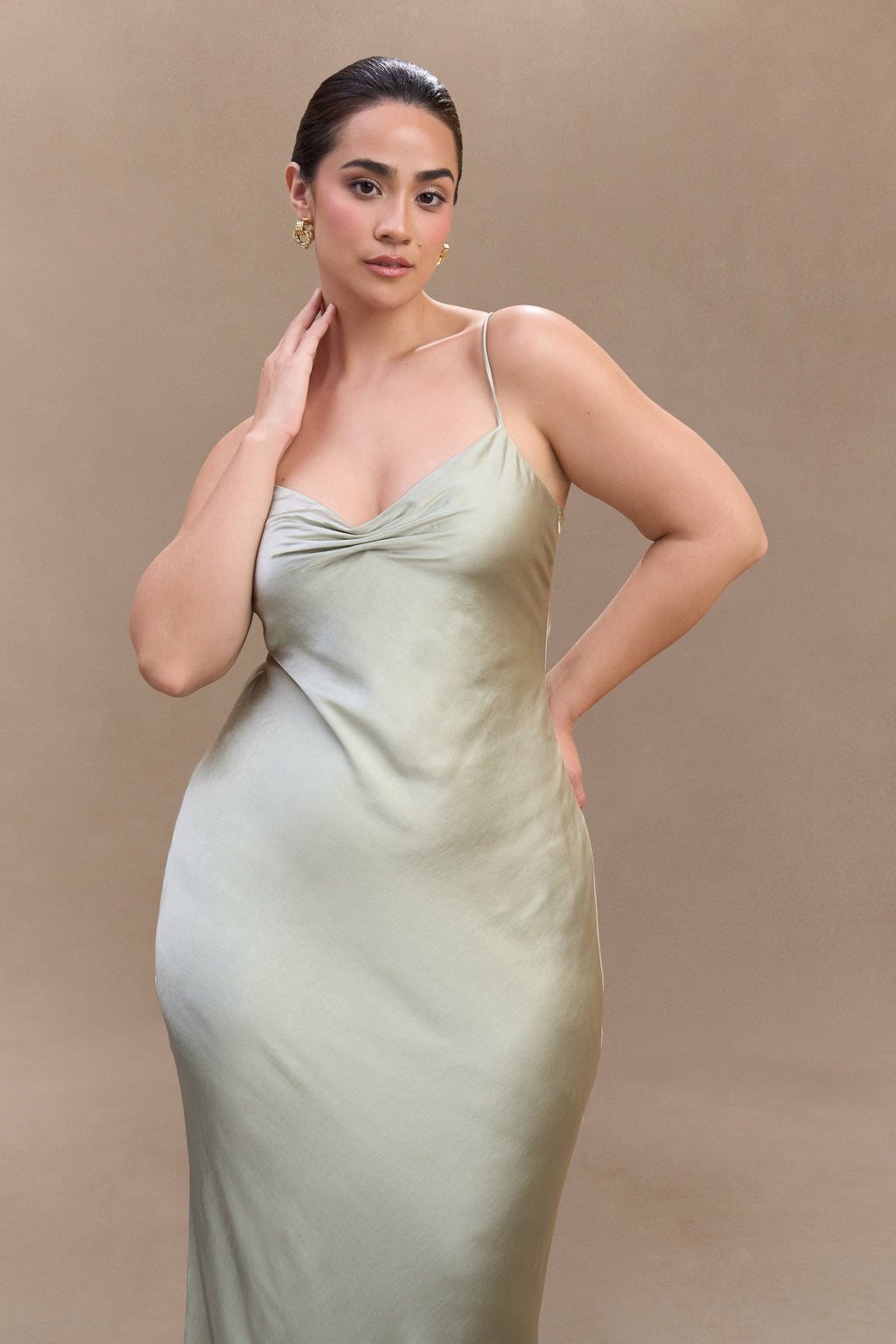 Levauro Lilly Sweetheart Saten Maxi Elbise - Adaçayı