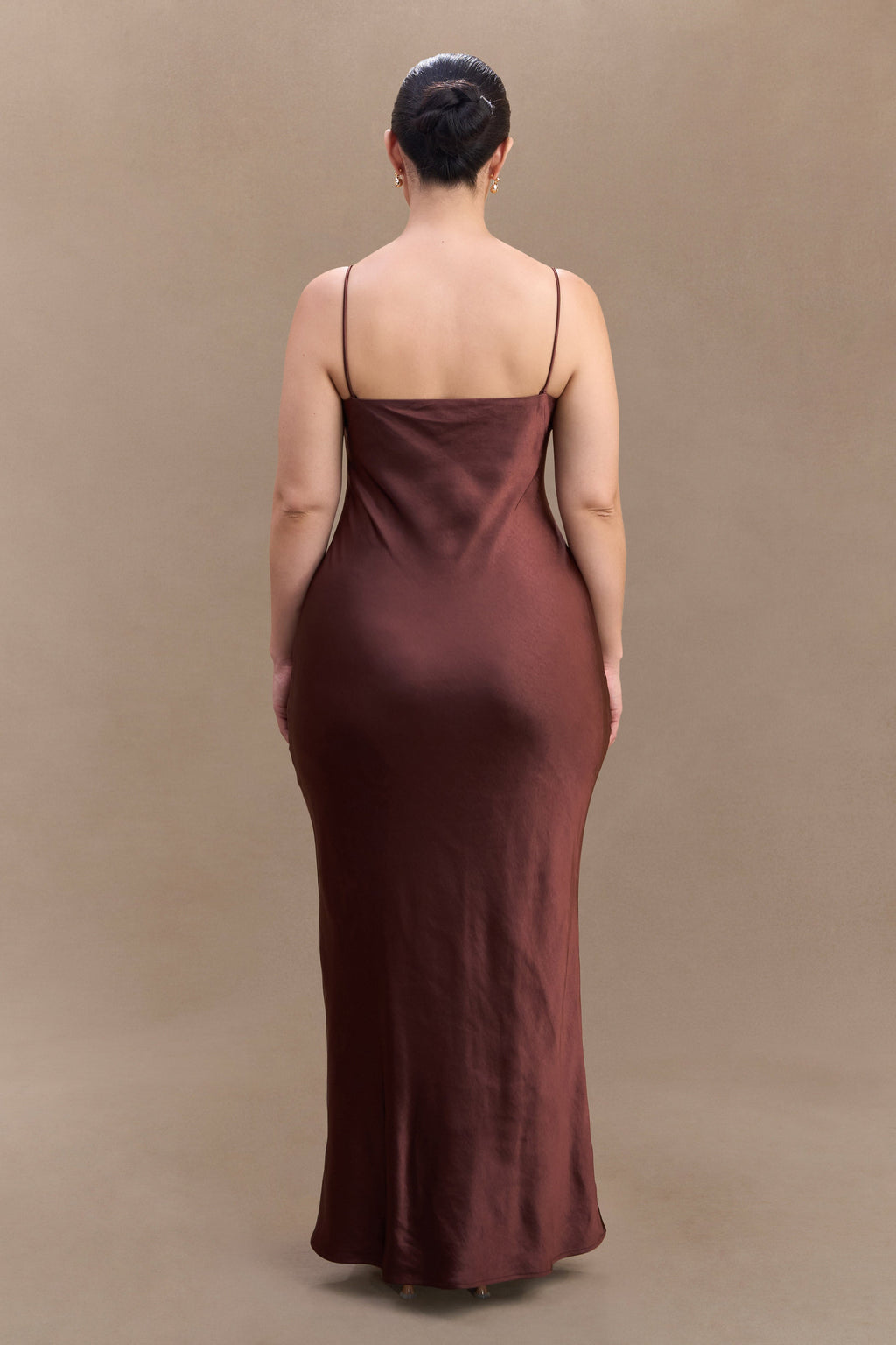 Levauro Lilly Sweetheart Saten Maxi Elbise - Bitter Çikolata