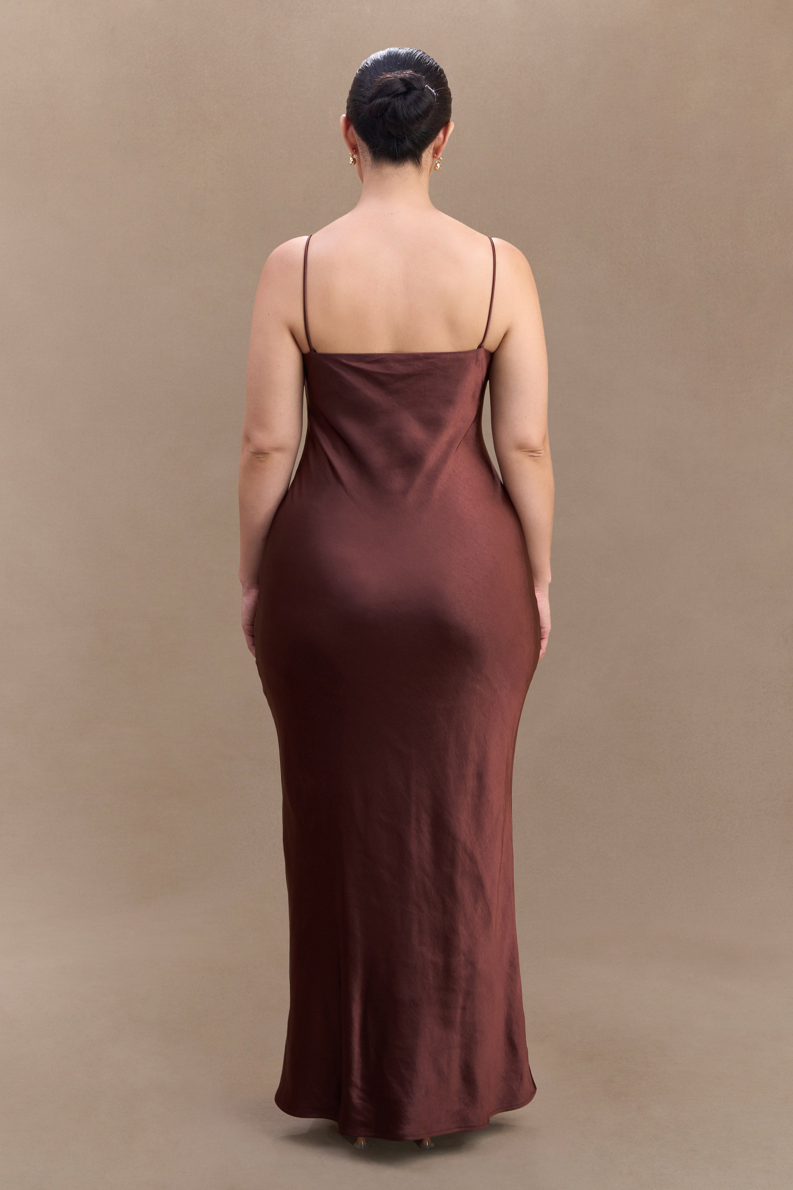 Levauro Lilly Sweetheart Saten Maxi Elbise - Bitter Çikolata