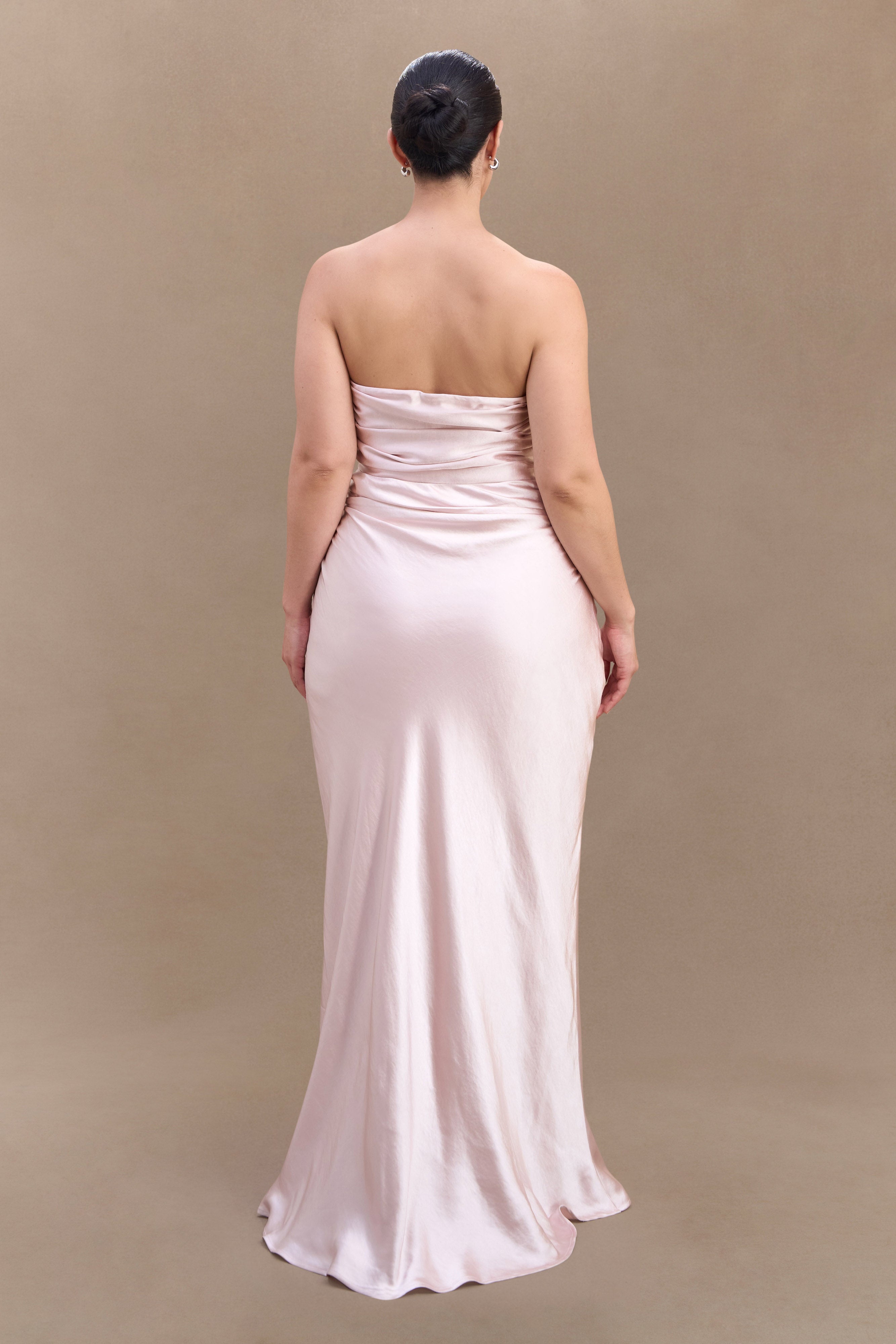 Levauro Sedir Straplez Saten Maxi Elbise - Soft Pembe