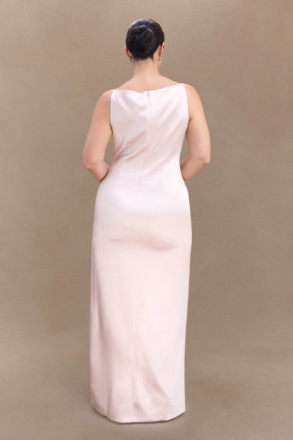Levauro Mor Kolsuz Saten Maxi Elbise - Soft Pembe