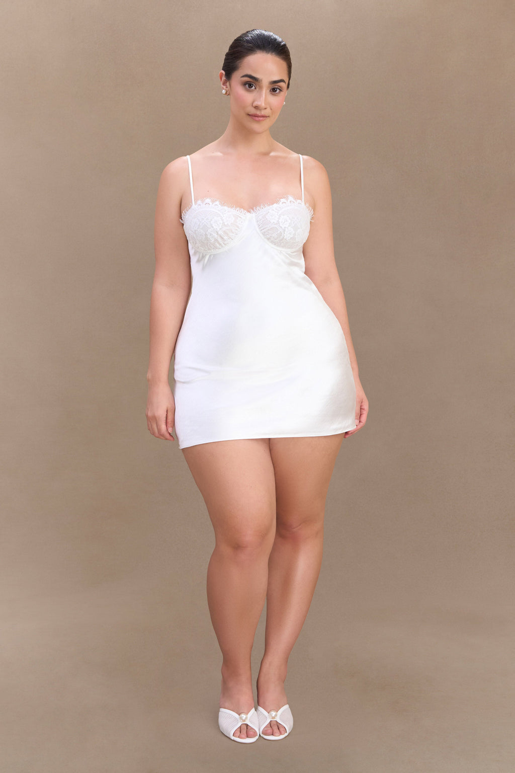 Levauro Scarlett Saten Slip Mini Elbise - Fildişi