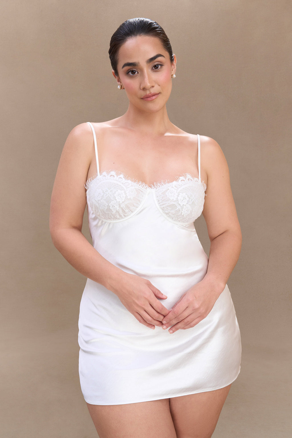 Levauro Scarlett Saten Slip Mini Elbise - Fildişi