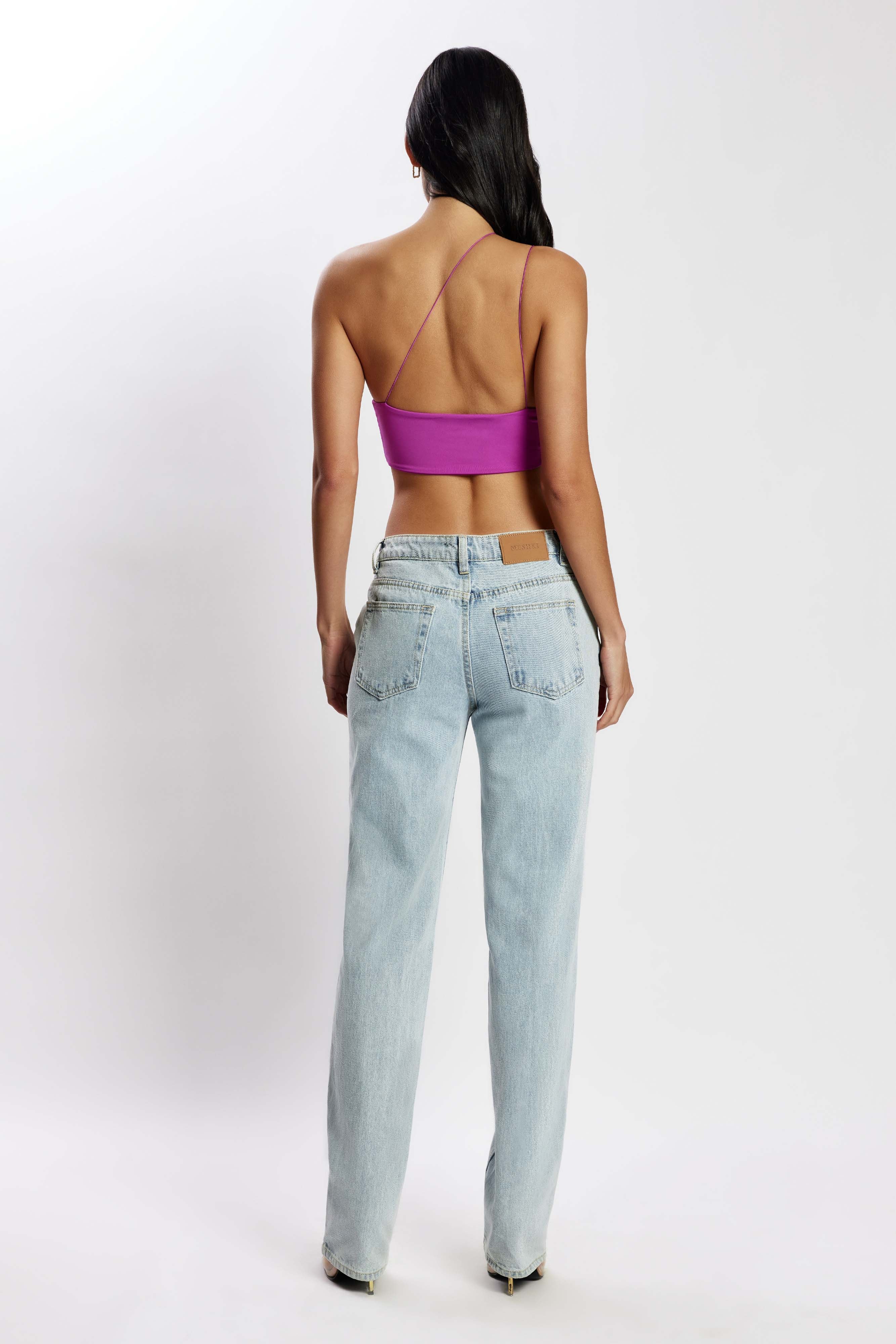 Levauro Montana Dantelli Kesik Crop Top - Mor