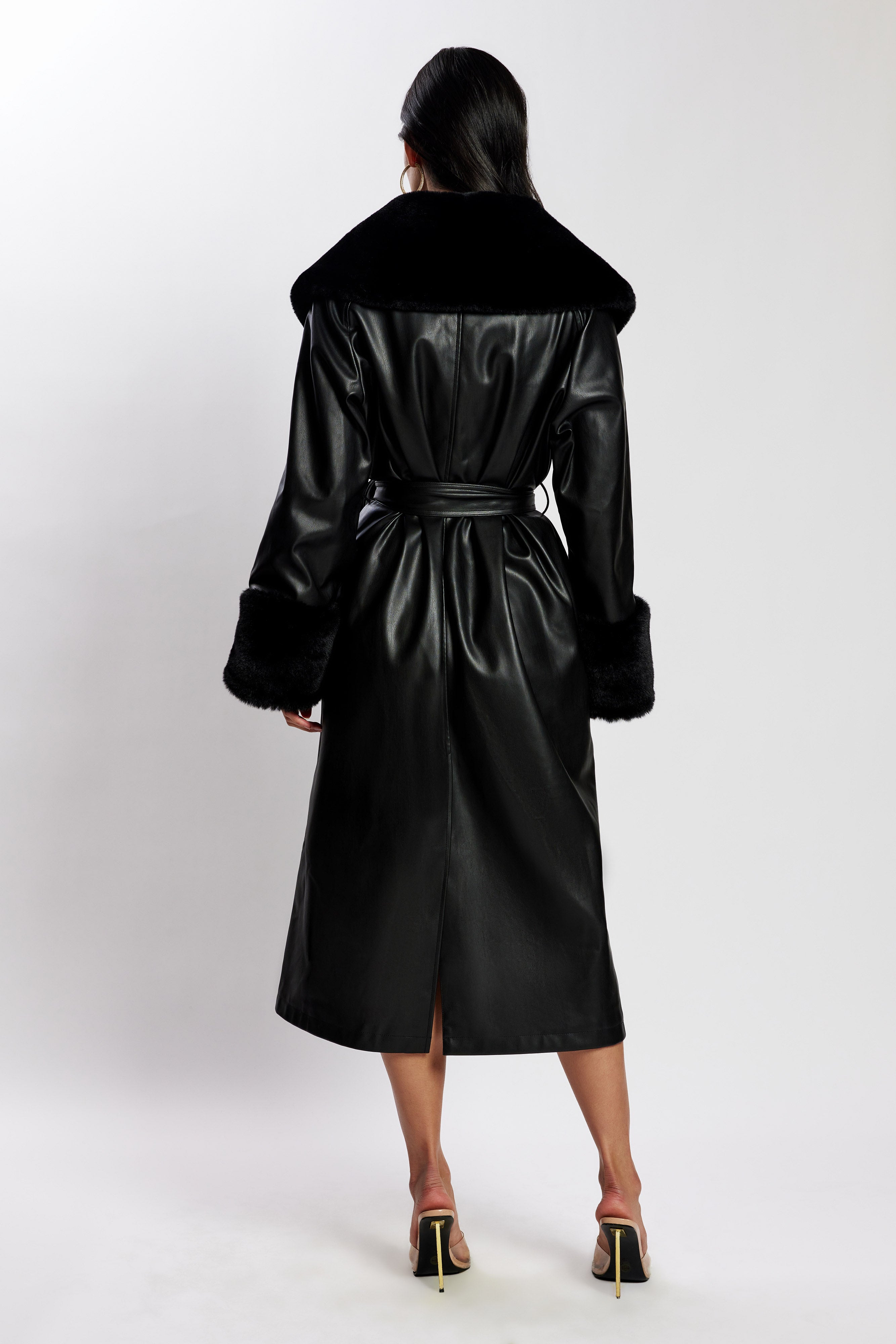 Levauro  Rebekah Oversize Kürklü Pu Trençkot - Siyah