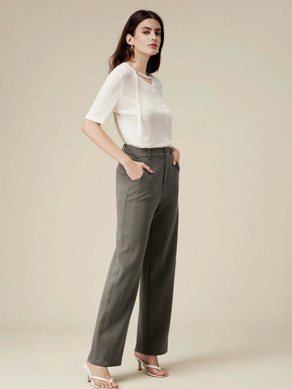 Levauro Lyocell ve Pamuklu Streç Düz Pantolon