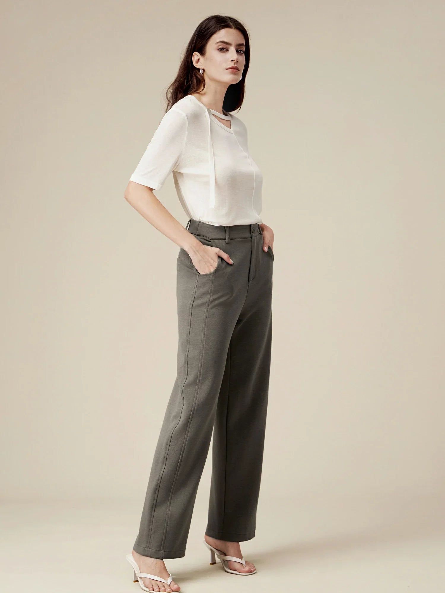 Levauro Lyocell ve Pamuklu Streç Düz Pantolon