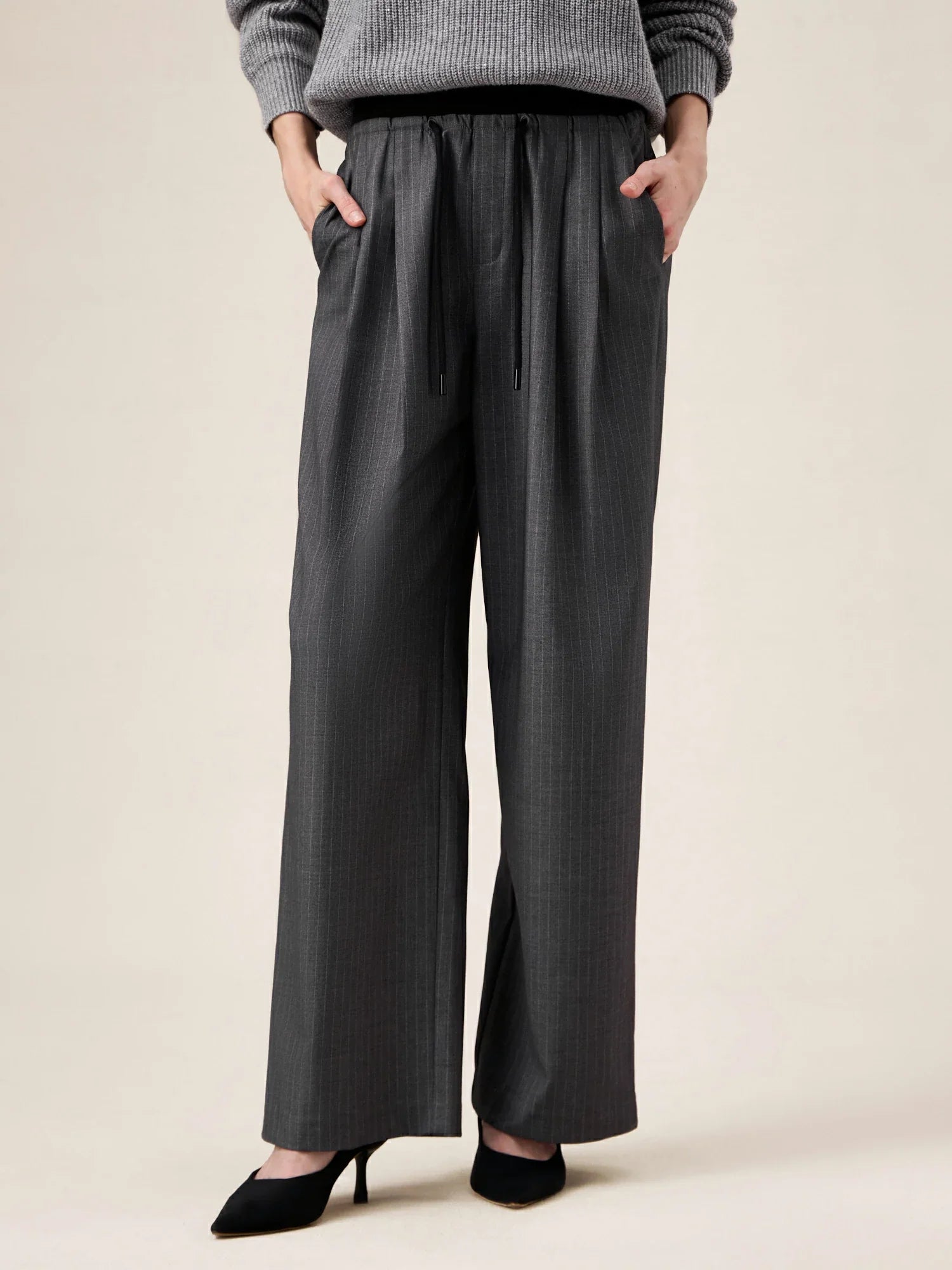 Levauro Kadın Bel Renk Bloklu Düz Paça Pantolon