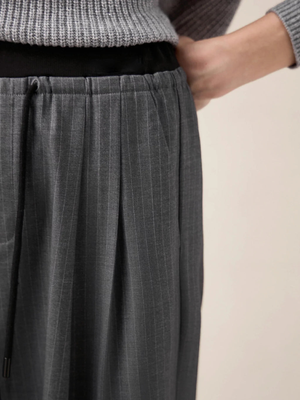 Levauro Kadın Bel Renk Bloklu Düz Paça Pantolon