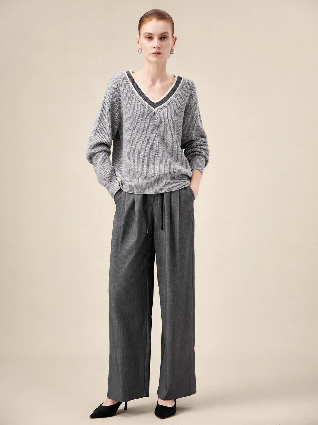 Levauro Kadın Bel Renk Bloklu Düz Paça Pantolon