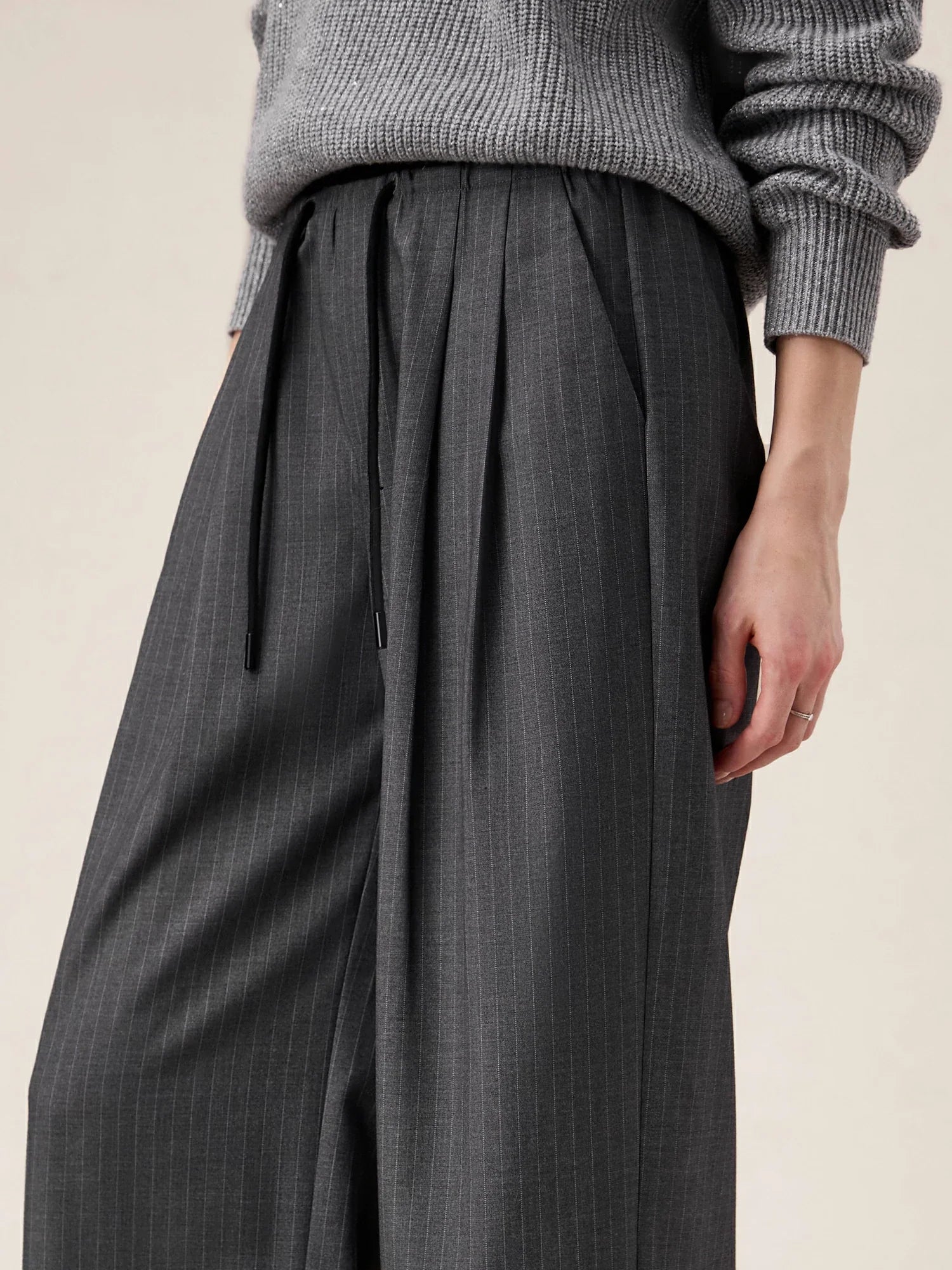 Levauro Kadın Bel Renk Bloklu Düz Paça Pantolon