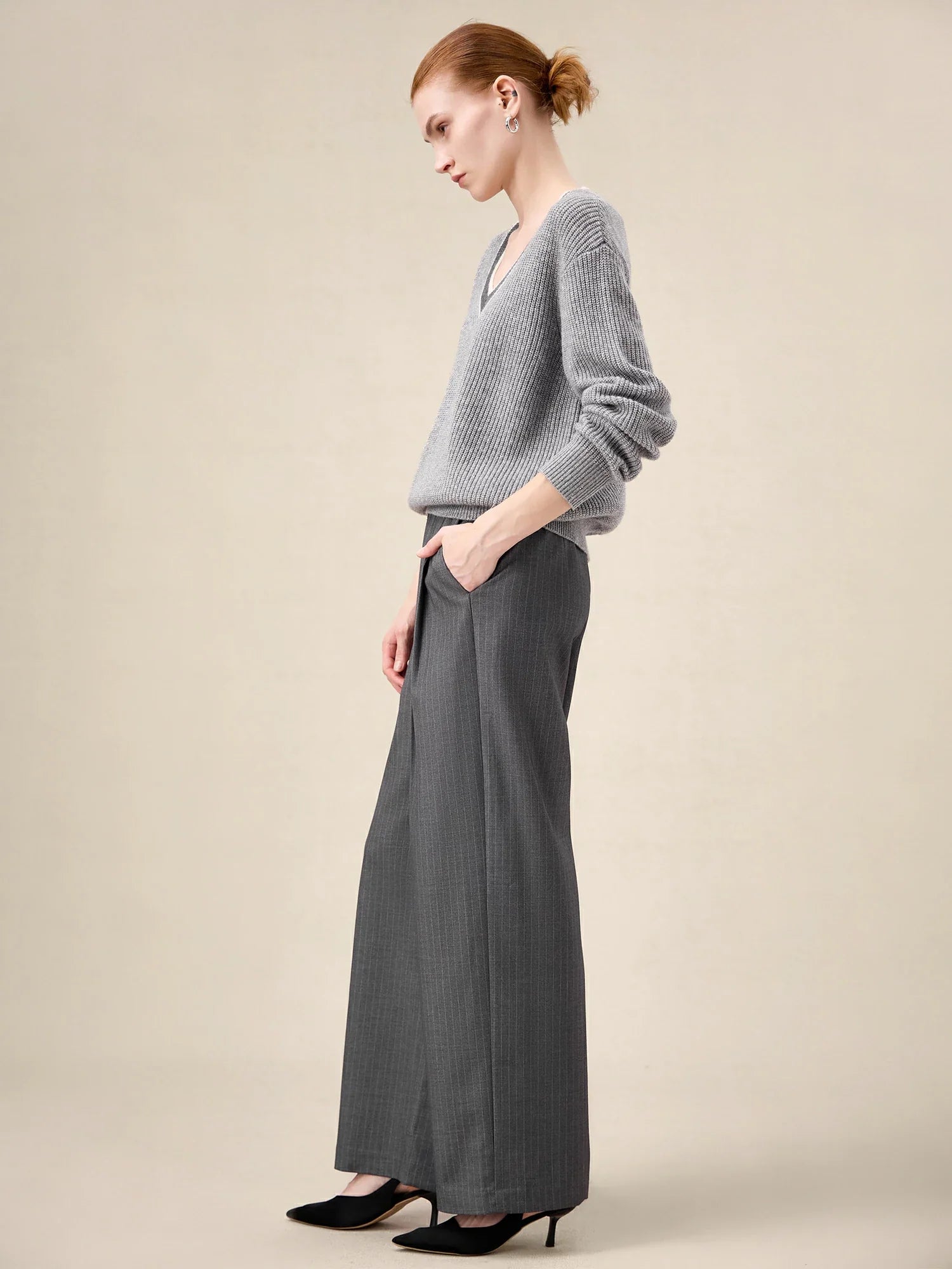 Levauro Kadın Bel Renk Bloklu Düz Paça Pantolon