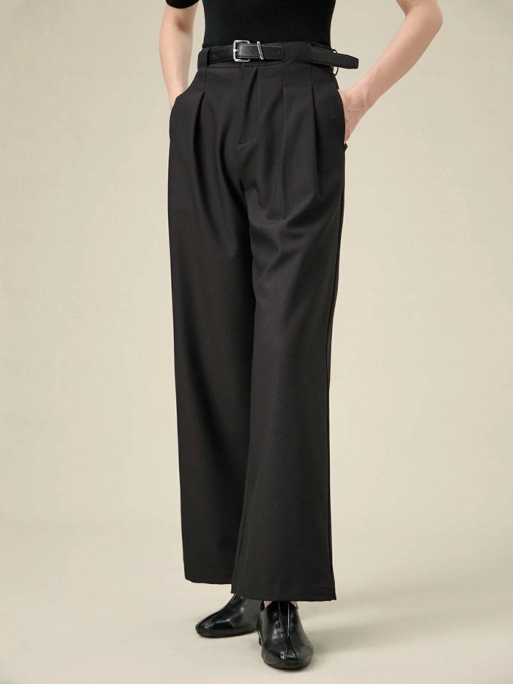 Levauro Krem Lyocell ve Asetat İş Pantolonu Bol Kesim