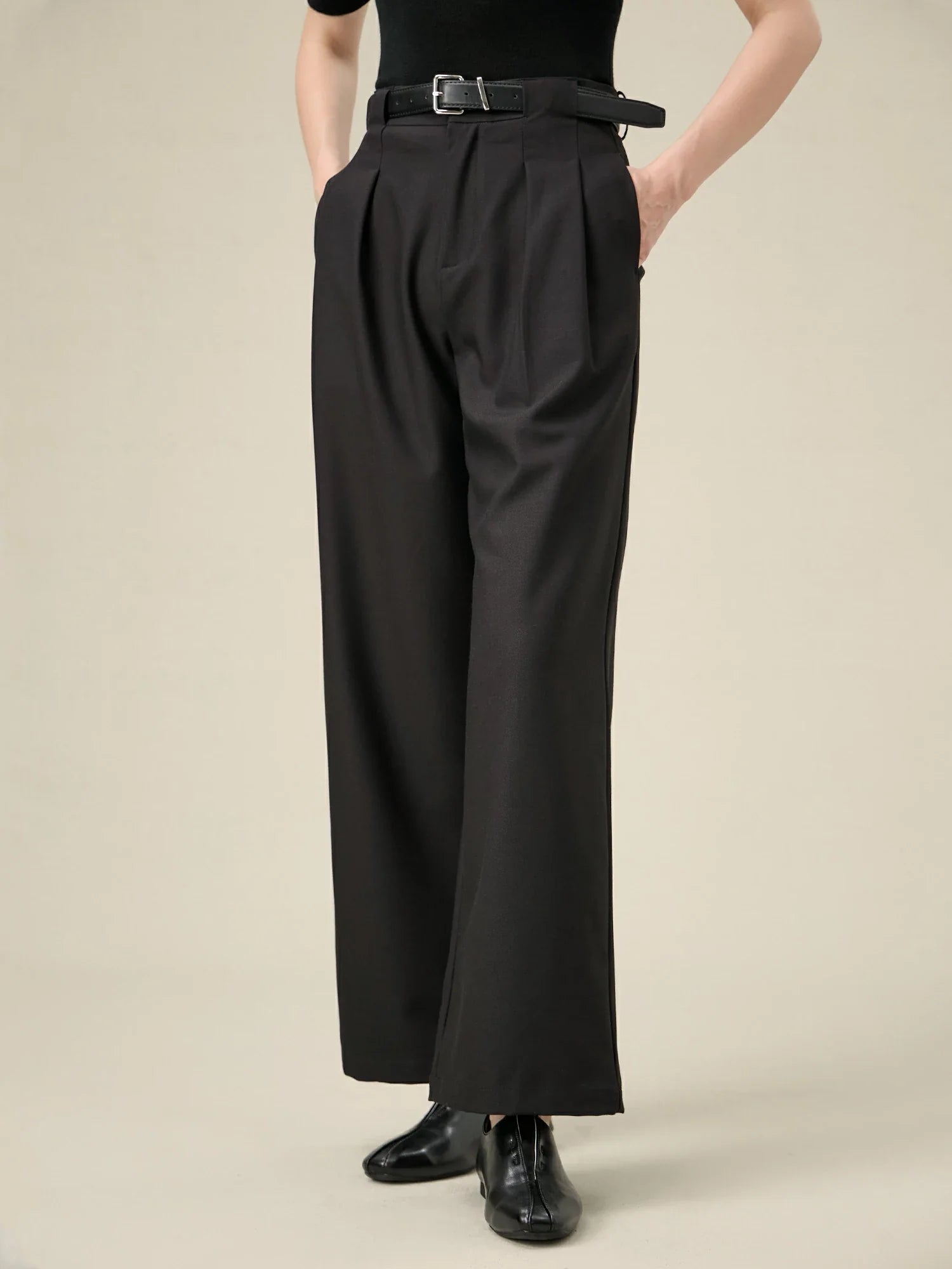 Levauro Krem Lyocell ve Asetat İş Pantolonu Bol Kesim