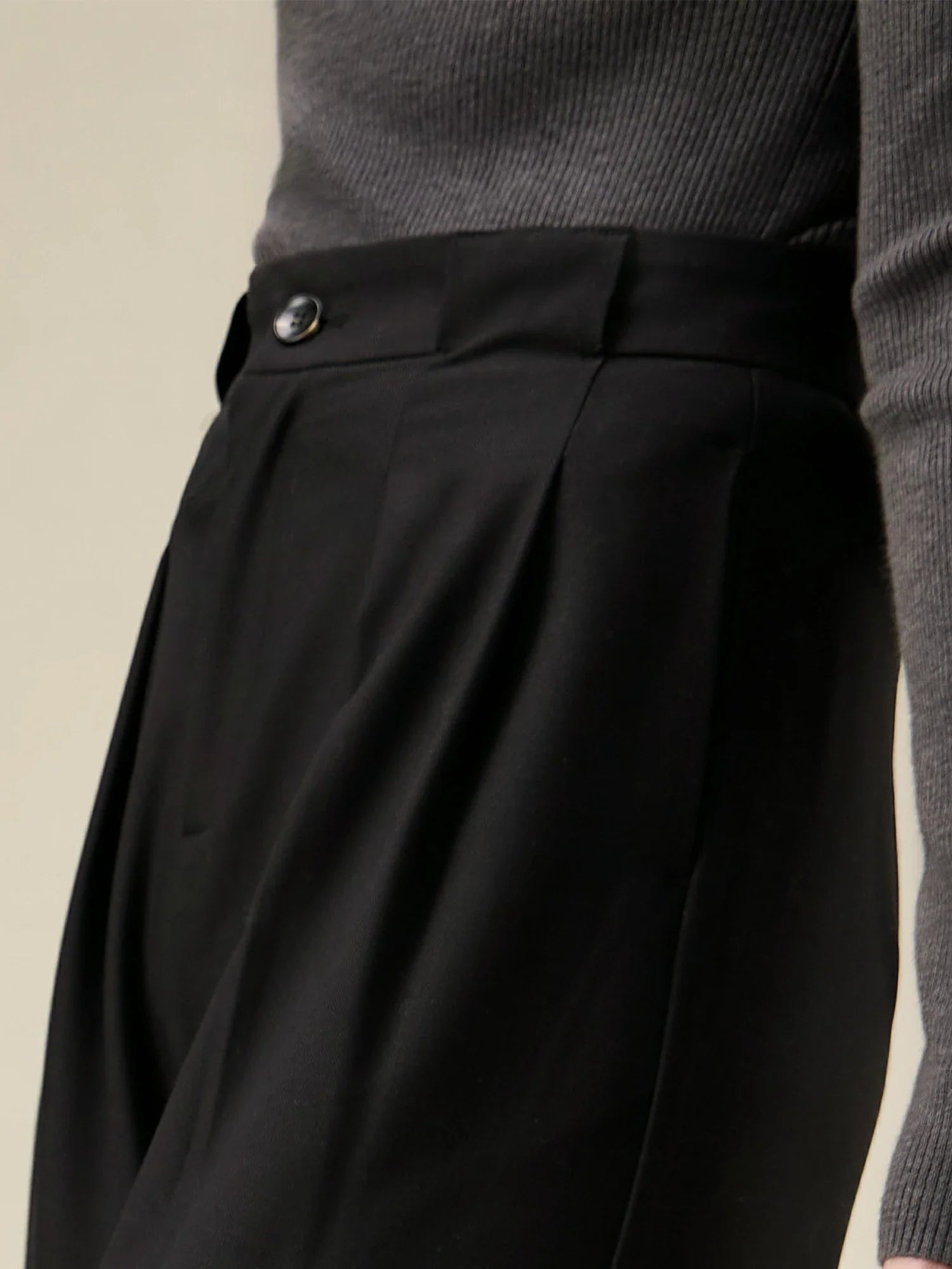 Levauro Krem Lyocell ve Asetat İş Pantolonu Bol Kesim