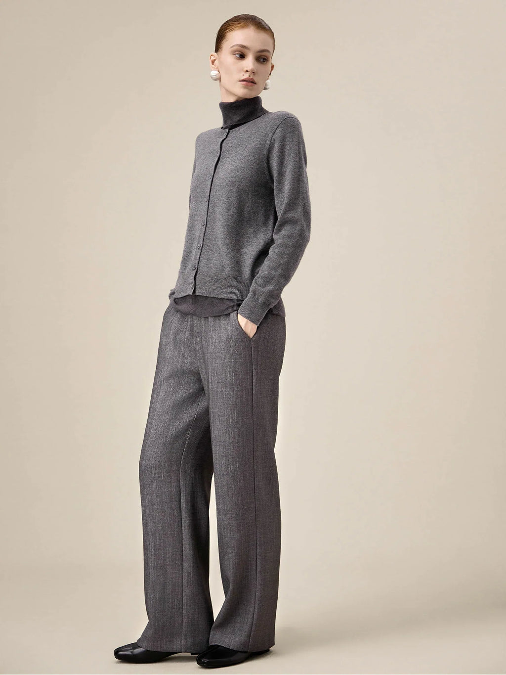 Levauro Kadın Yünlü Bol Düz Pantolon