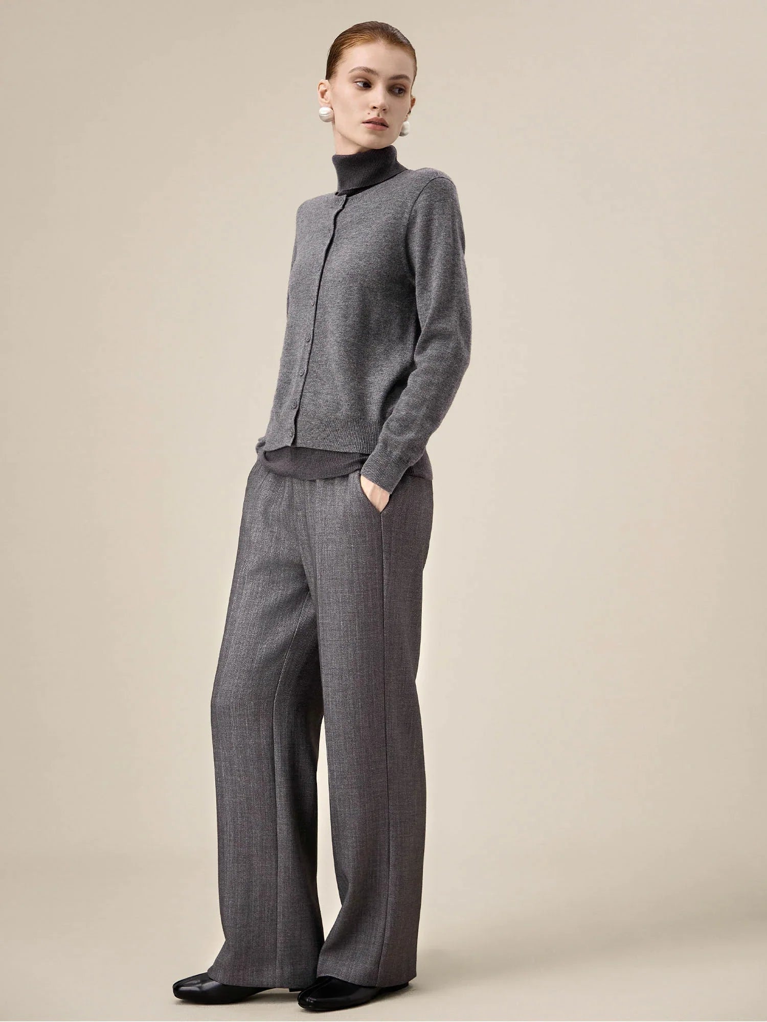 Levauro Kadın Yünlü Bol Düz Pantolon