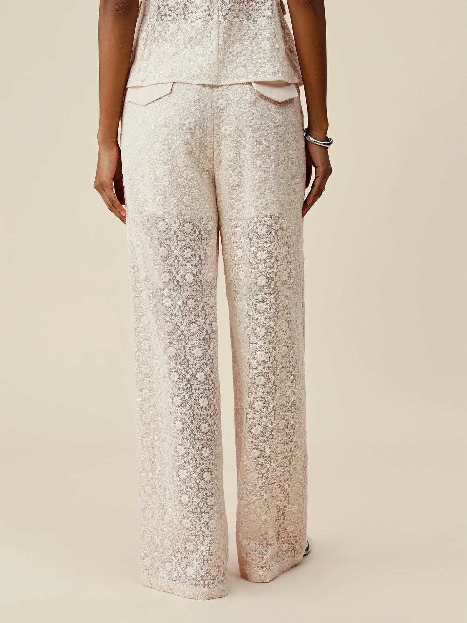 Levauro İşlemeli Dantel Geniş Paça Pantolon