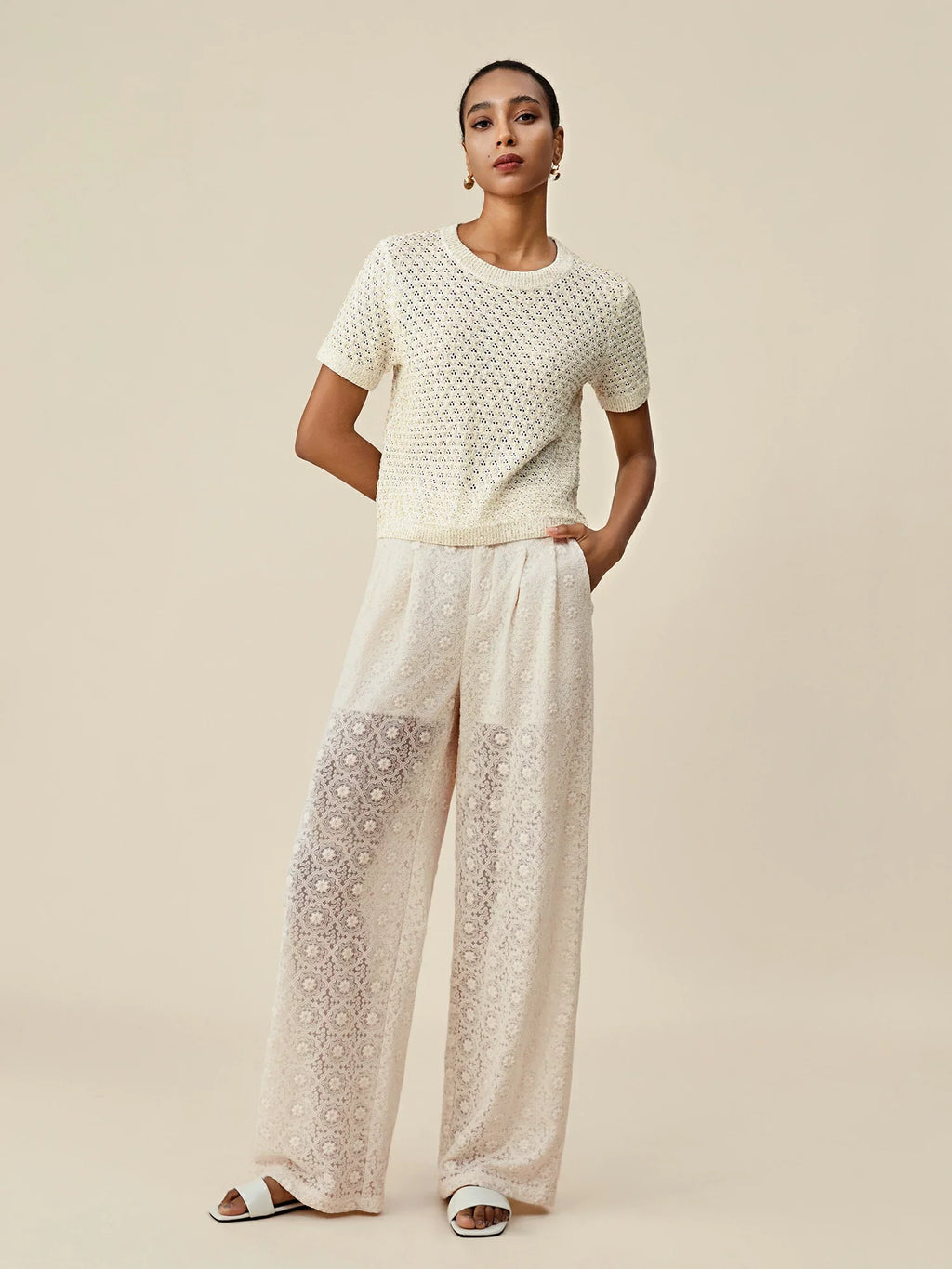 Levauro İşlemeli Dantel Geniş Paça Pantolon