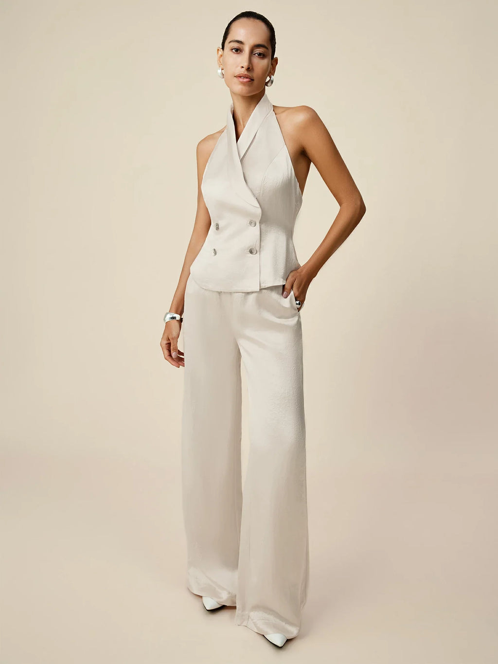 Levauro %100 Asetat Elastik Bel Saten Pantolon