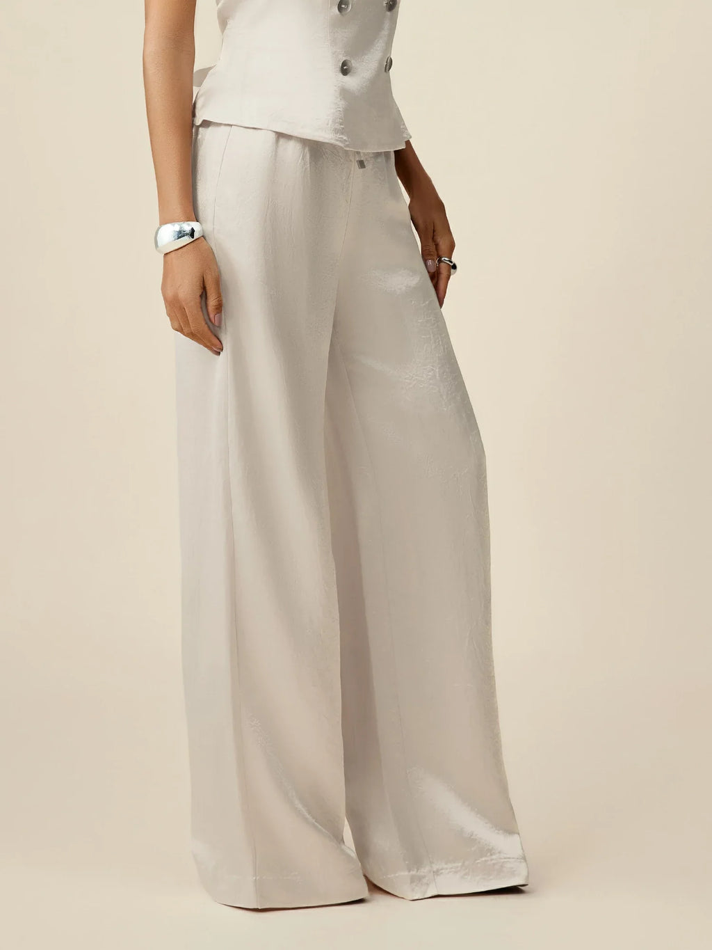 Levauro %100 Asetat Elastik Bel Saten Pantolon