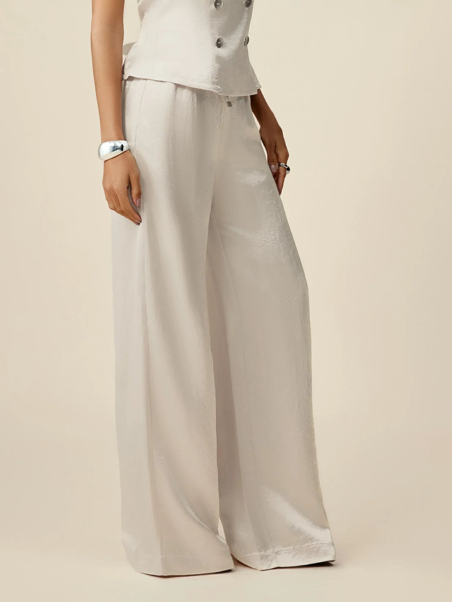 Levauro %100 Asetat Elastik Bel Saten Pantolon