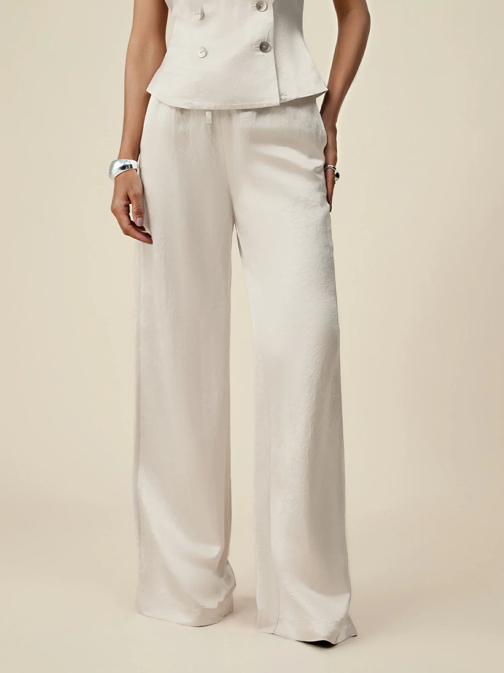 Levauro %100 Asetat Elastik Bel Saten Pantolon