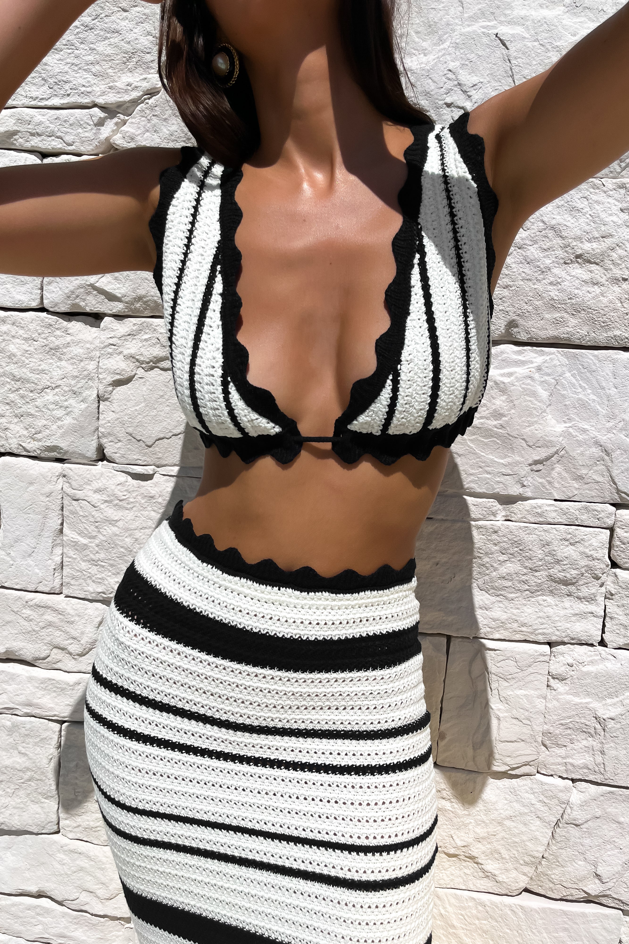 Levauro  Jadia Kontrast Tığ Bralet - Siyah/Beyaz
