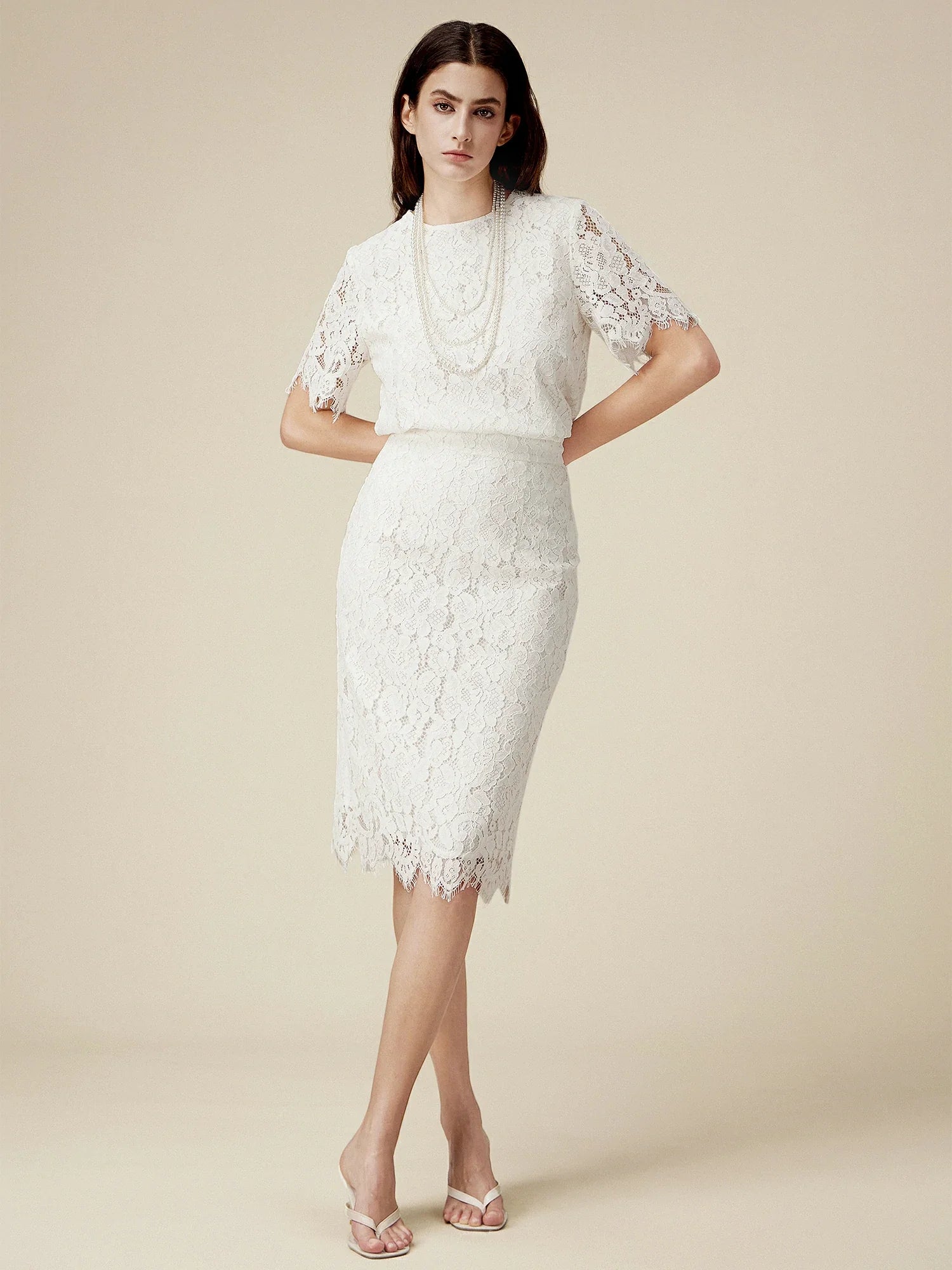 Levauro Pamuklu Yüksek Bel Dantel Etek