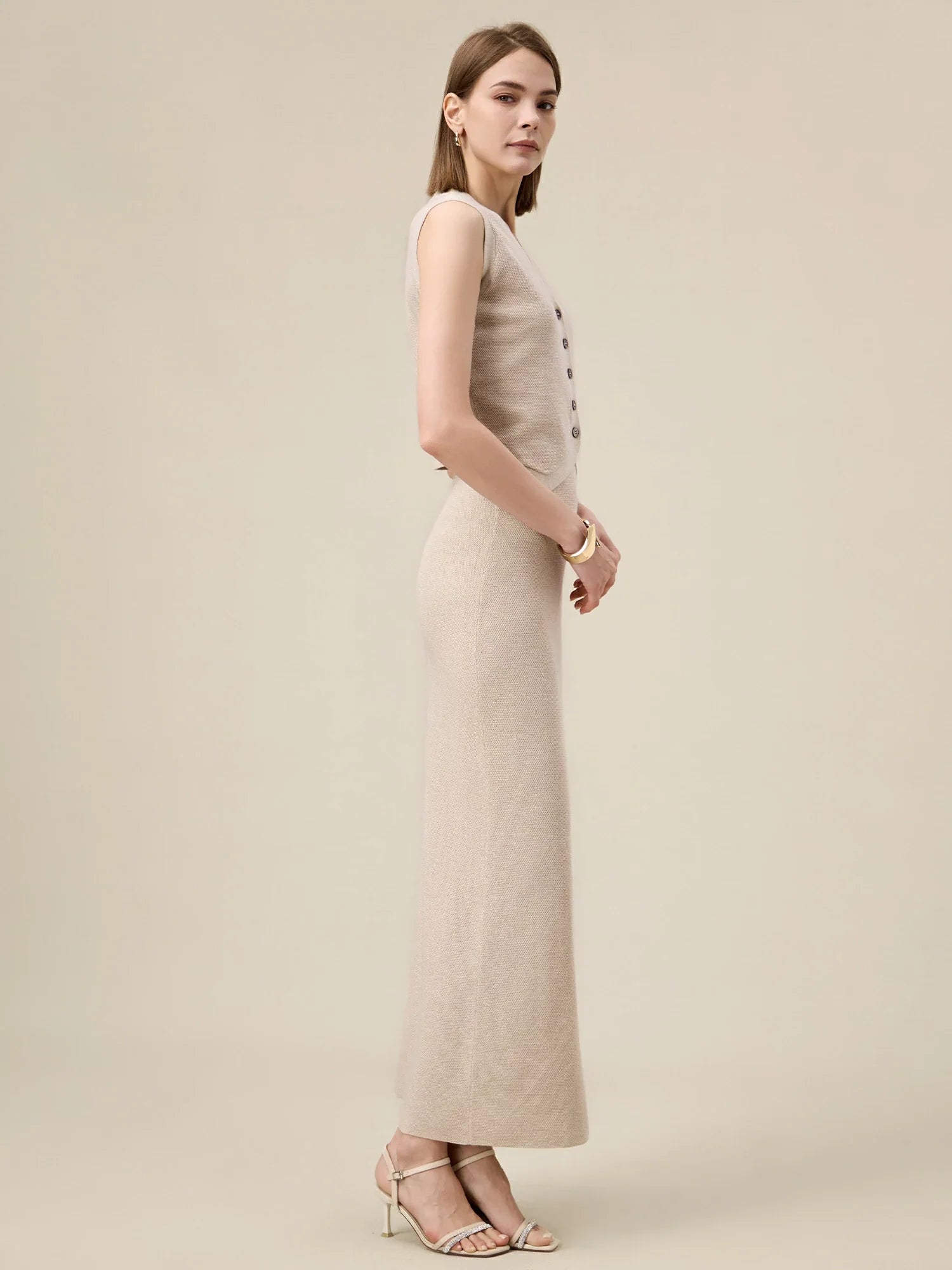 Levauro Yünlü Lastikli Bel Düz Örgü Etek