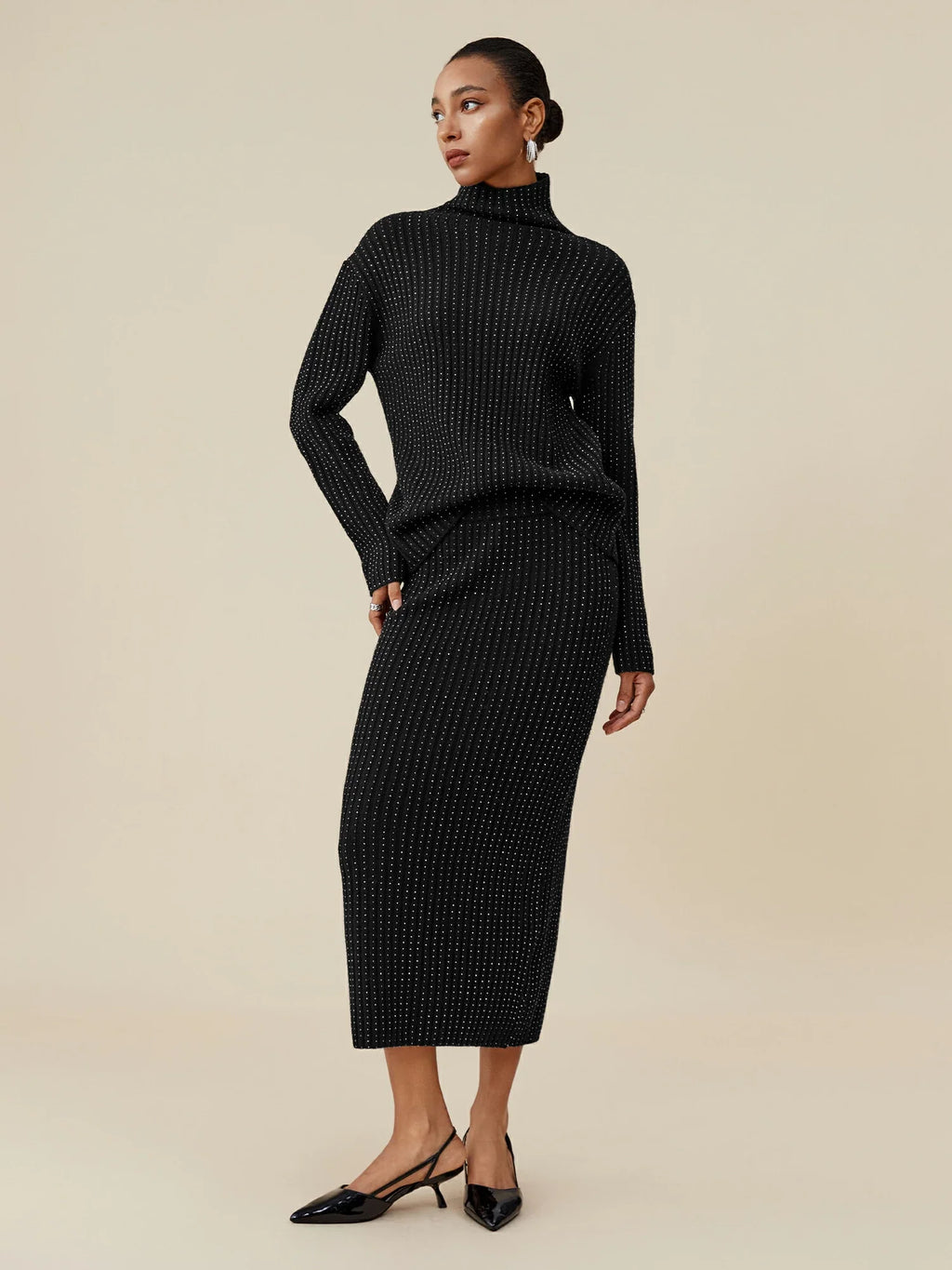 Levauro %100 Yün Taşlı Örgü Etek