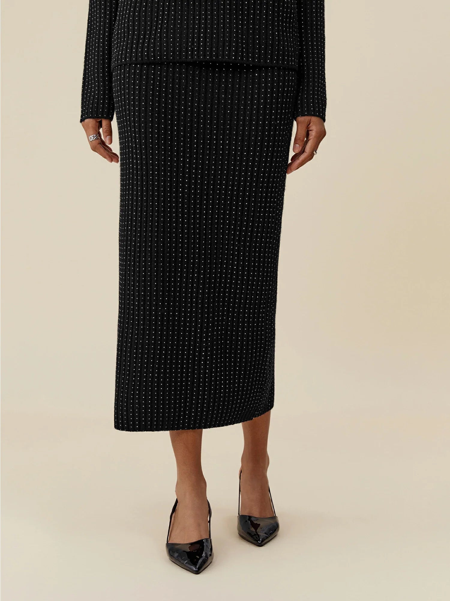 Levauro %100 Yün Taşlı Örgü Etek