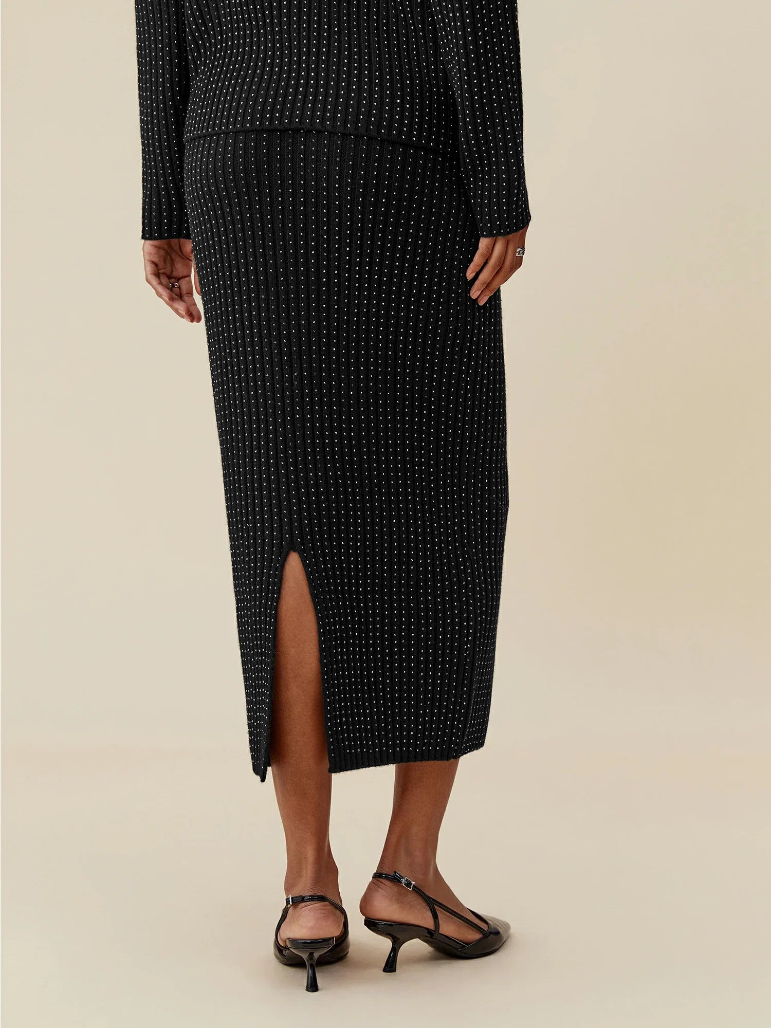 Levauro %100 Yün Taşlı Örgü Etek