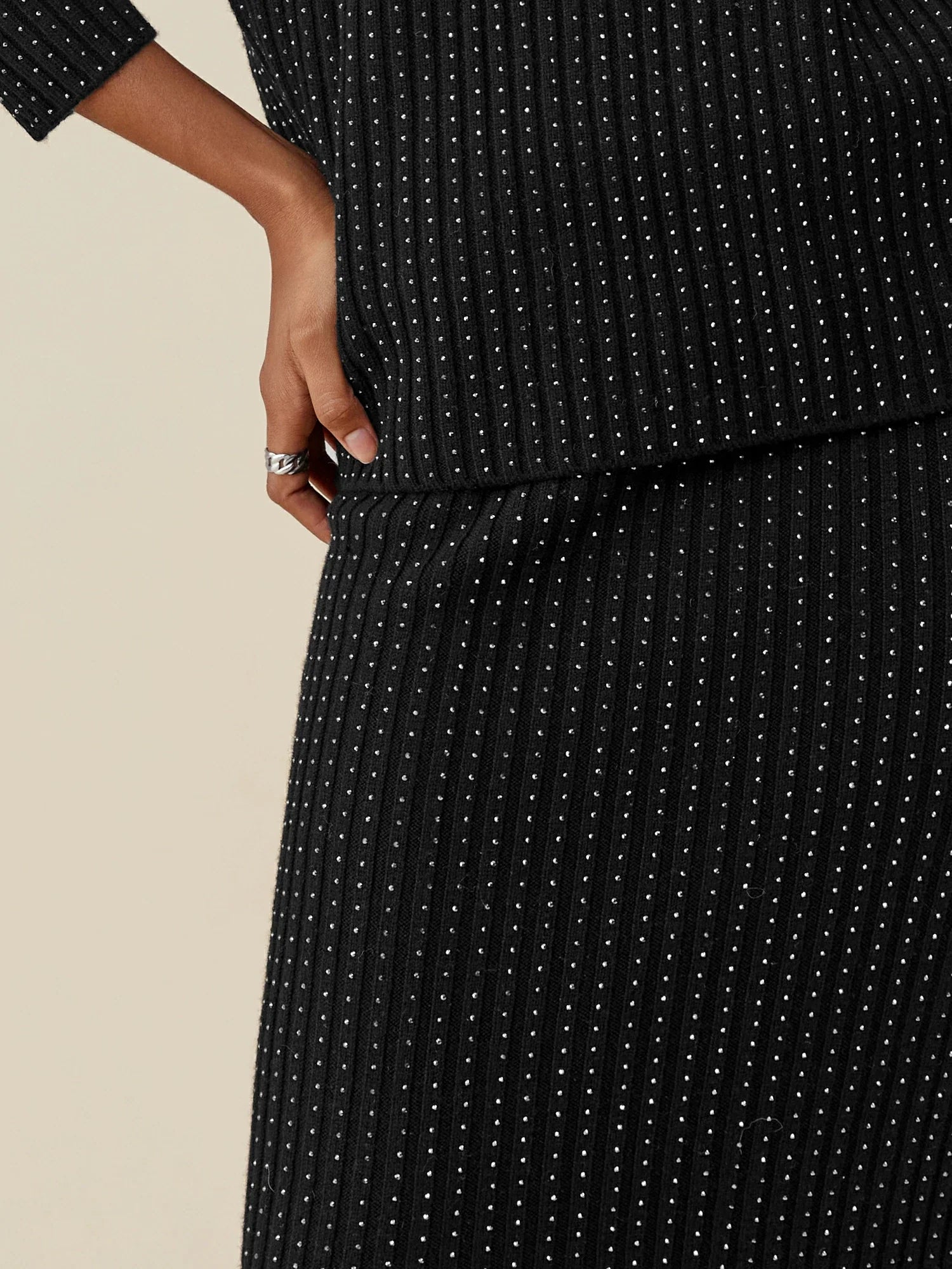 Levauro %100 Yün Taşlı Örgü Etek