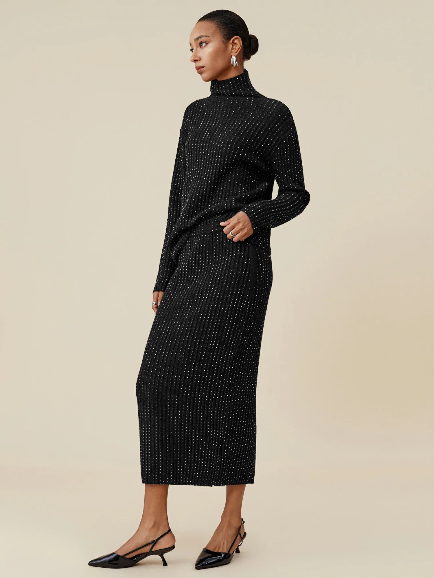 Levauro %100 Yün Taşlı Örgü Etek