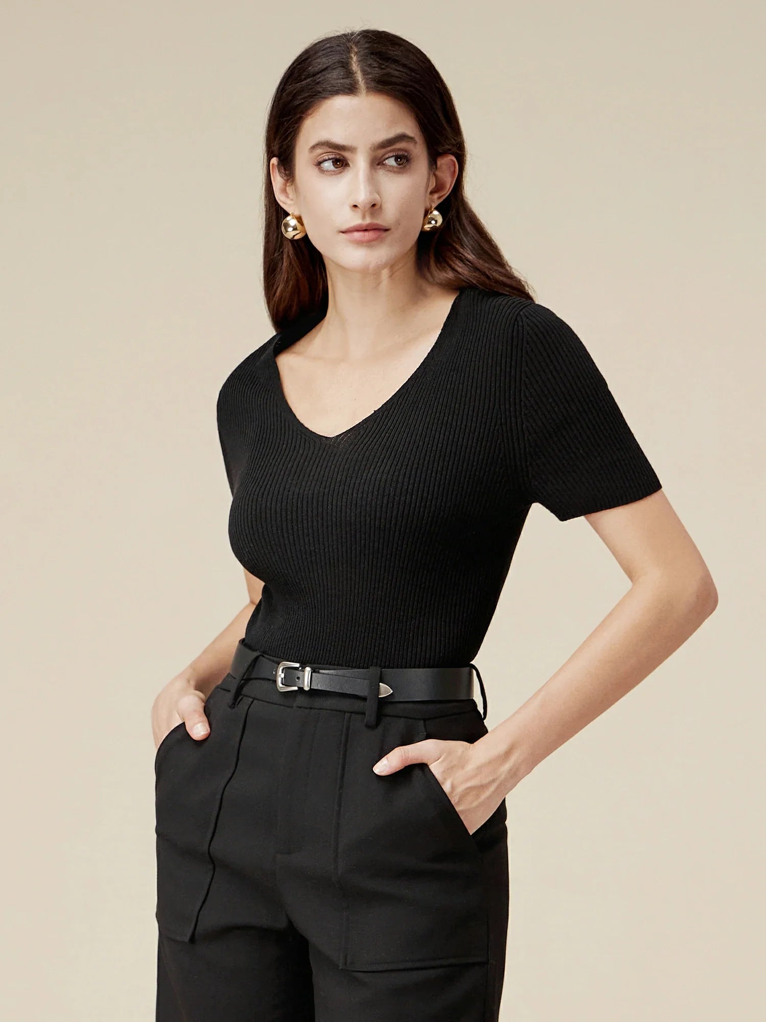 Levauro Keten ve Lyocell Slim Fit Günlük Basic Üst