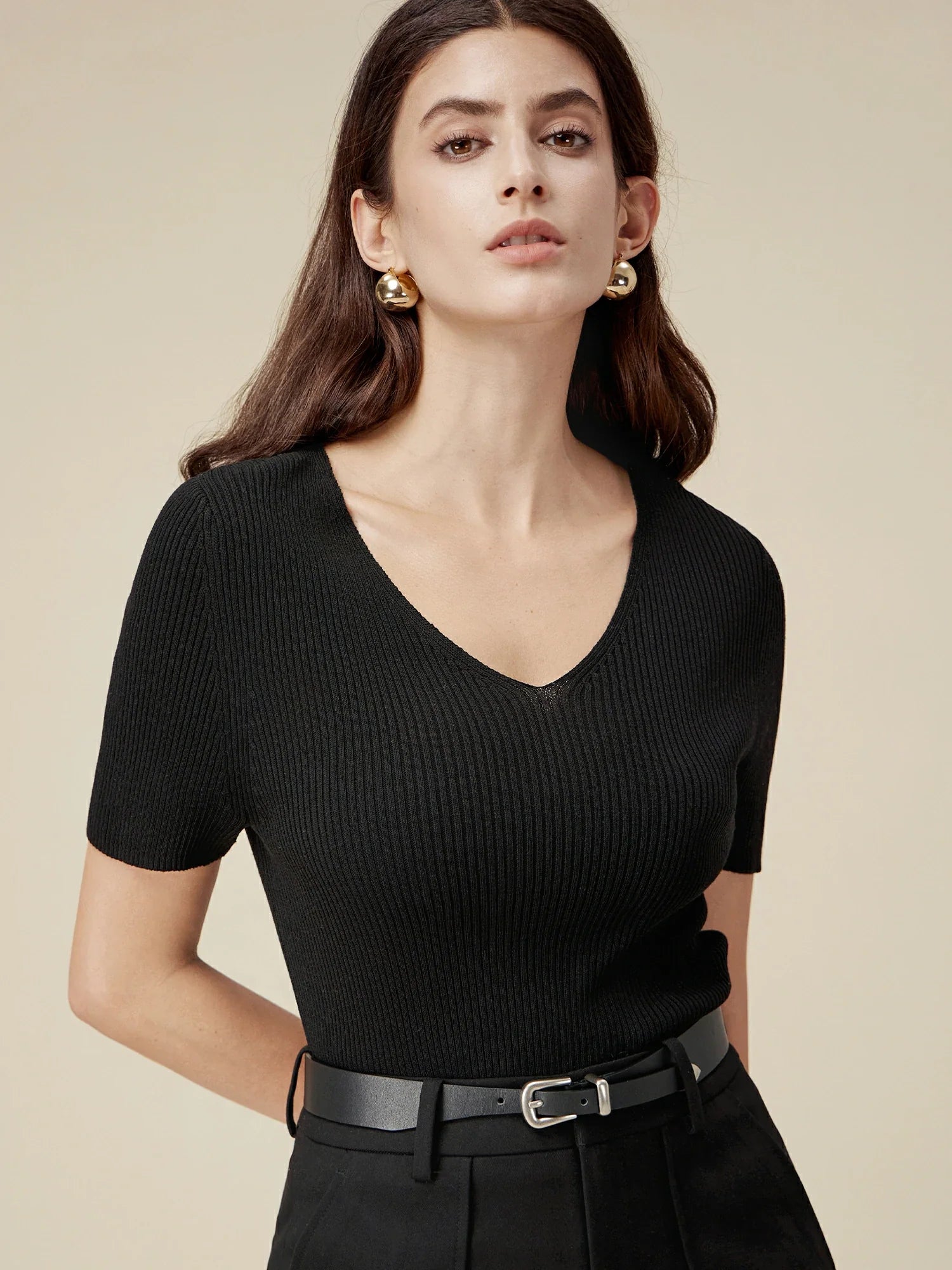 Levauro Keten ve Lyocell Slim Fit Günlük Basic Üst