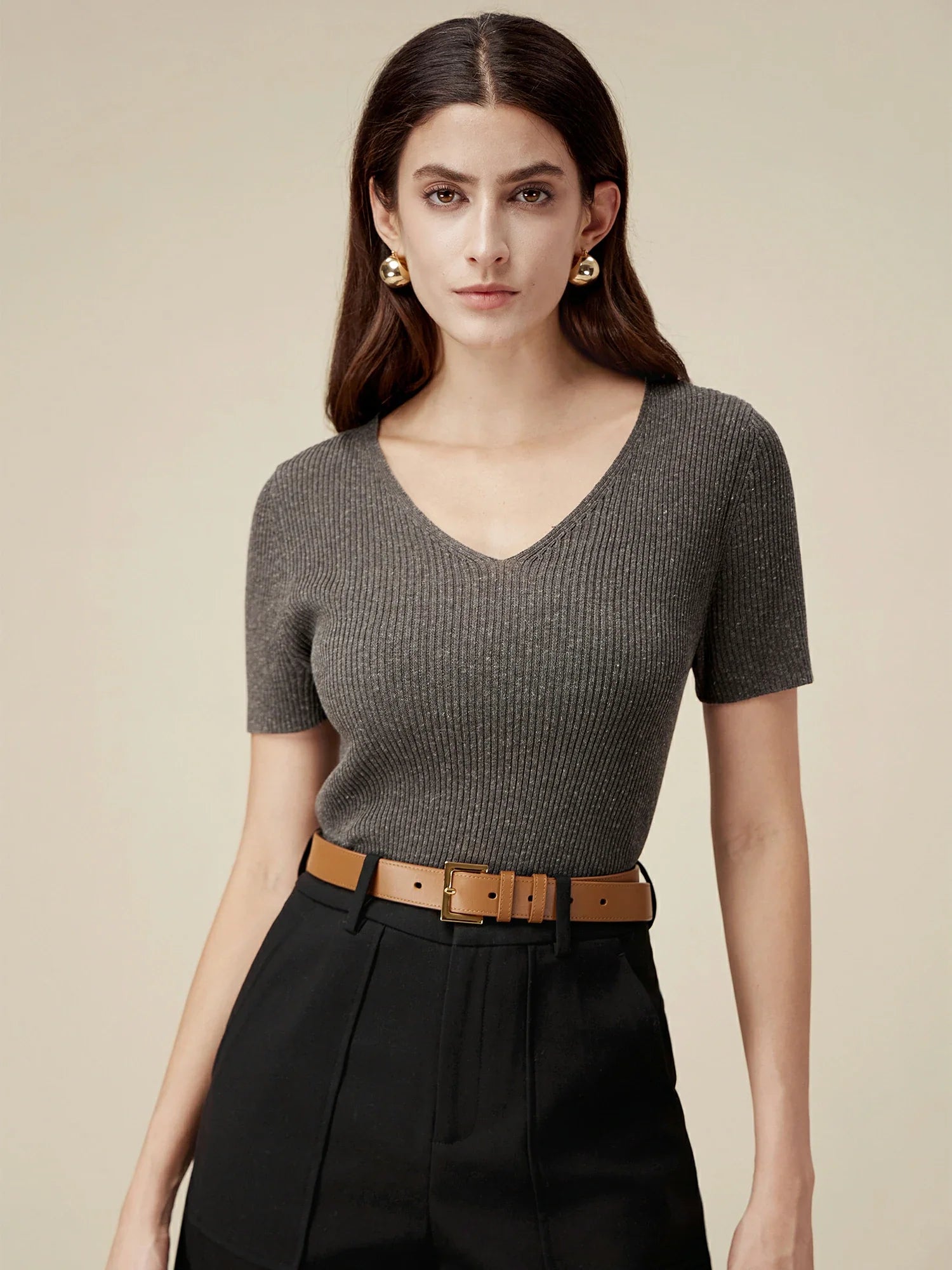 Levauro Keten ve Lyocell Slim Fit Günlük Basic Üst