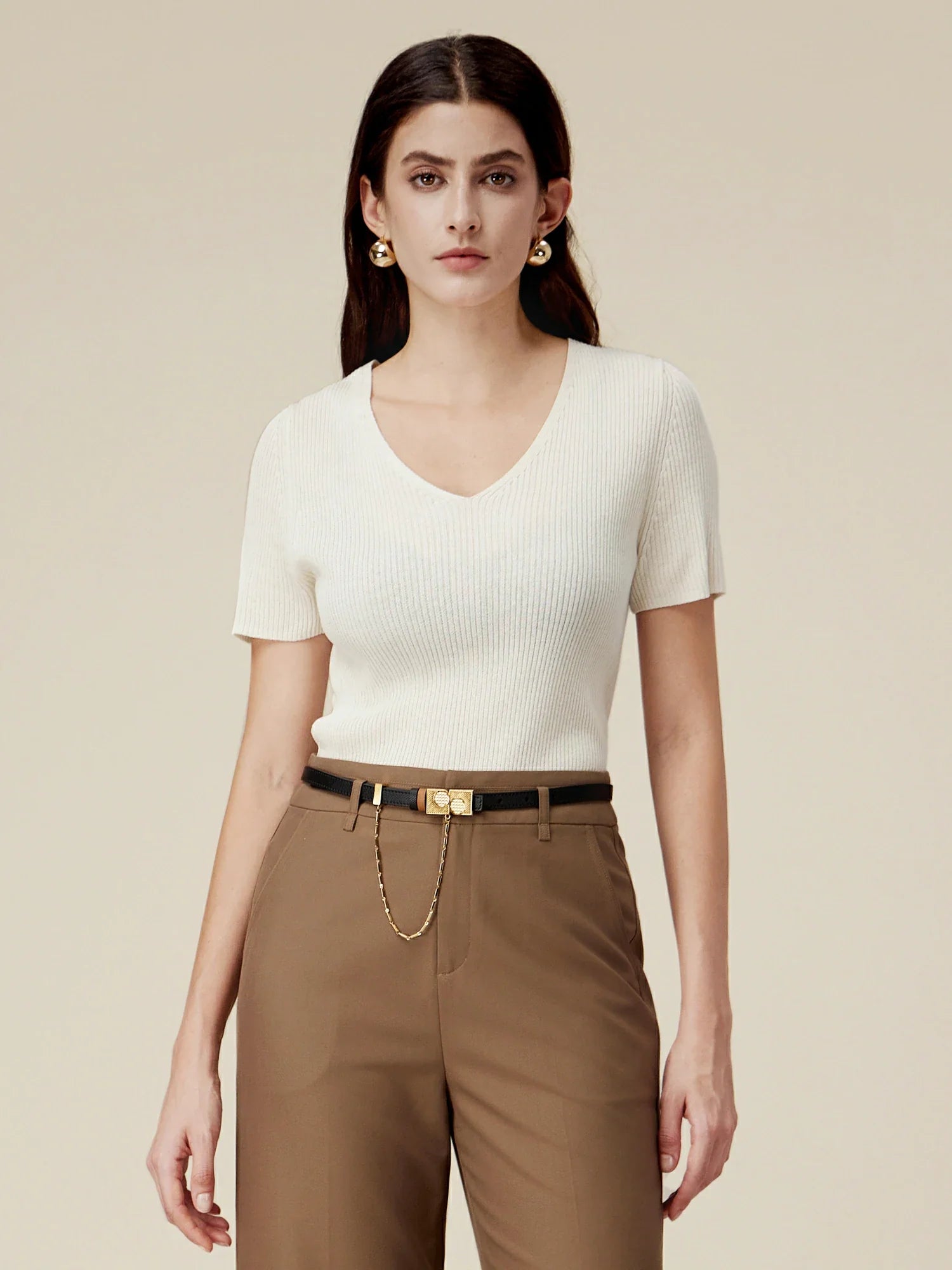 Levauro Keten ve Lyocell Slim Fit Günlük Basic Üst