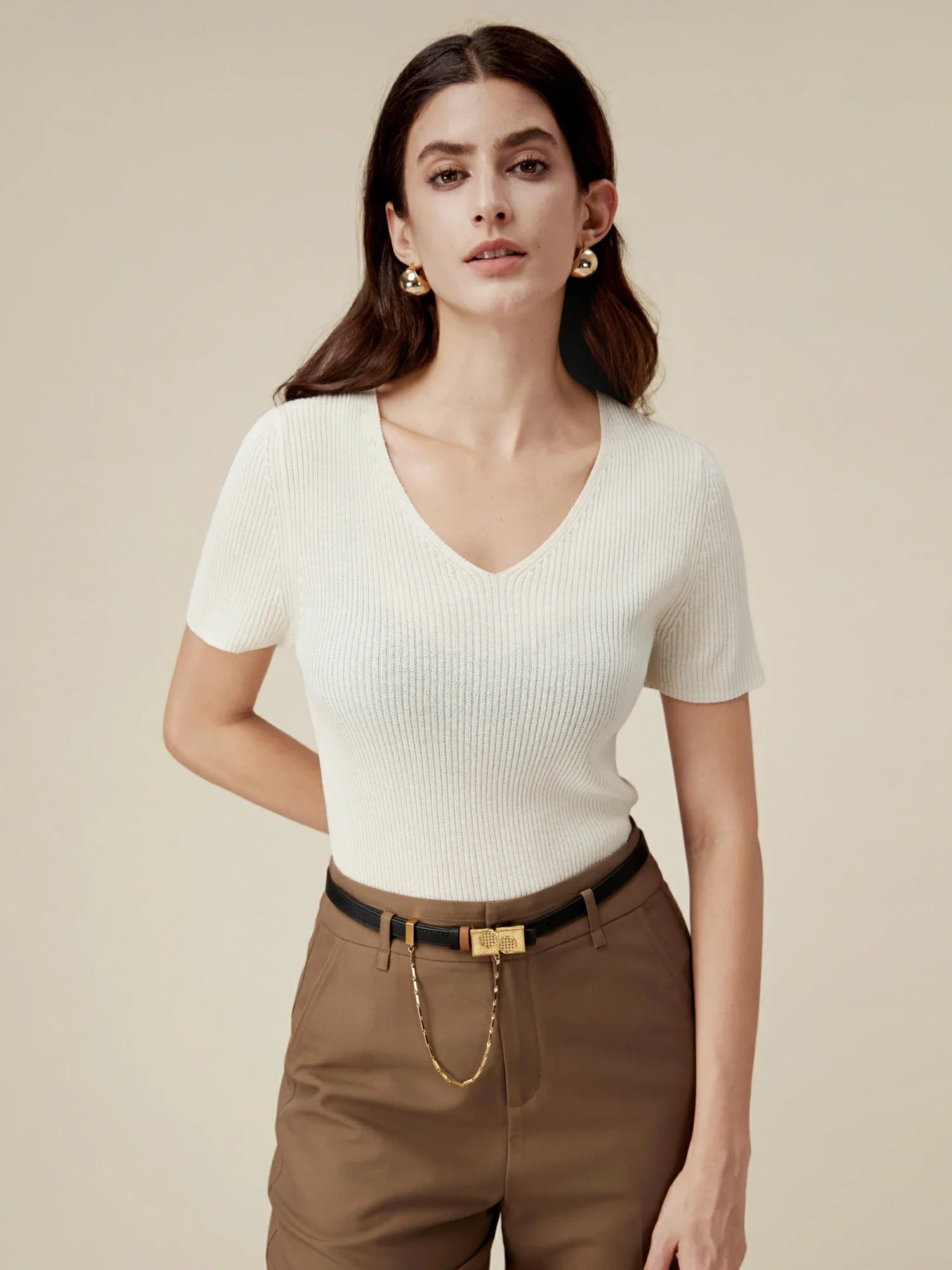 Levauro Keten ve Lyocell Slim Fit Günlük Basic Üst