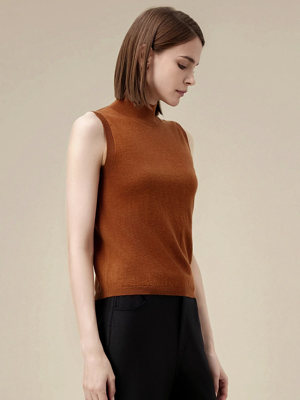 Levauro Yün Balıkçı Yaka Kolsuz Kazak Yelek Üst